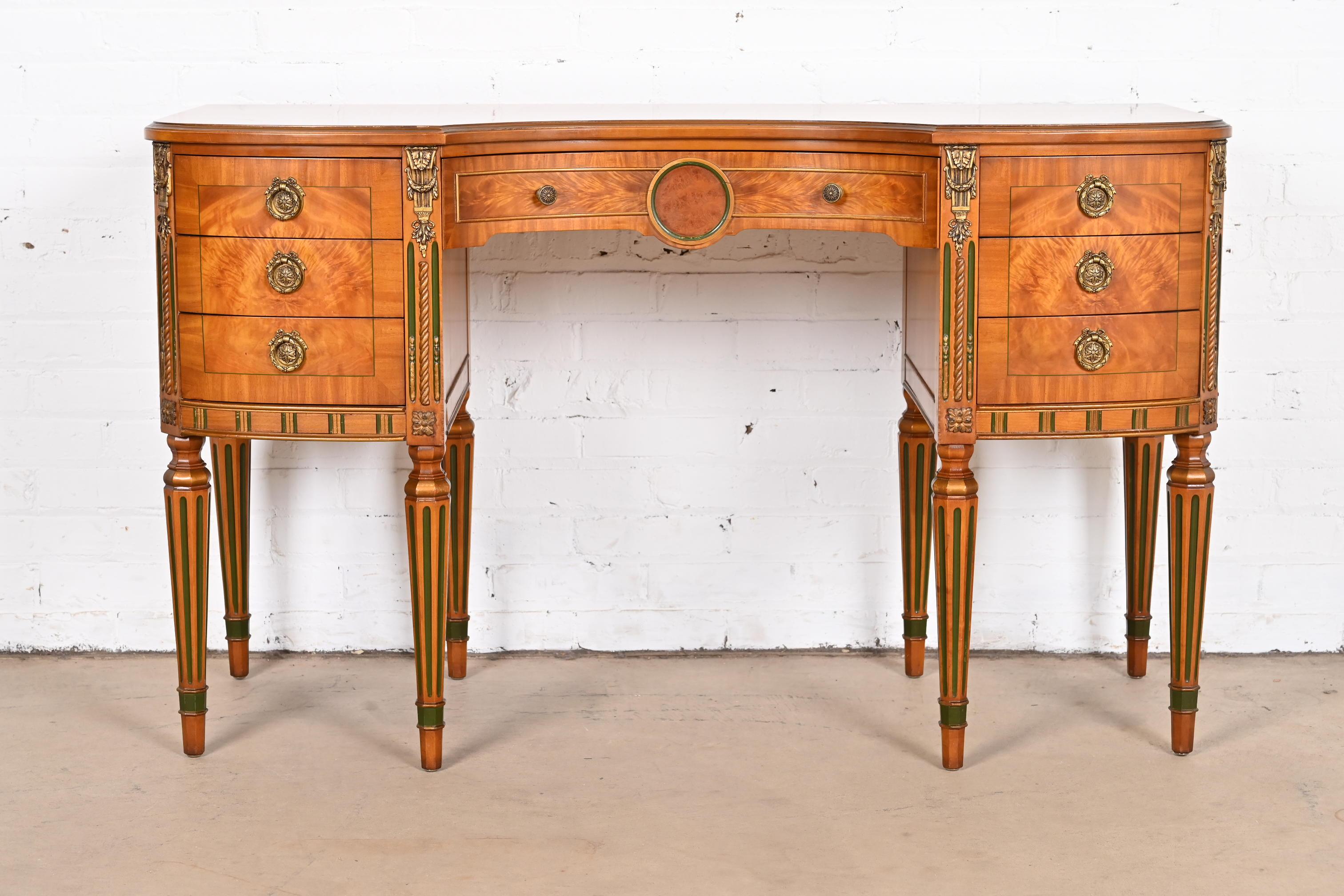 French Regency Louis XVI Satinwood Vanity With Bench Attributed to Romweber 1