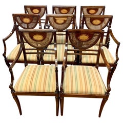 French Regency Mahogany Chairs Set of Eight Caneback Inlay Matching Armchairs