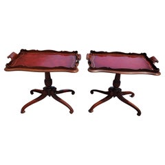French Regency Mahogany Quad Feet Pedestal Leather Top Tray Table Tea Table