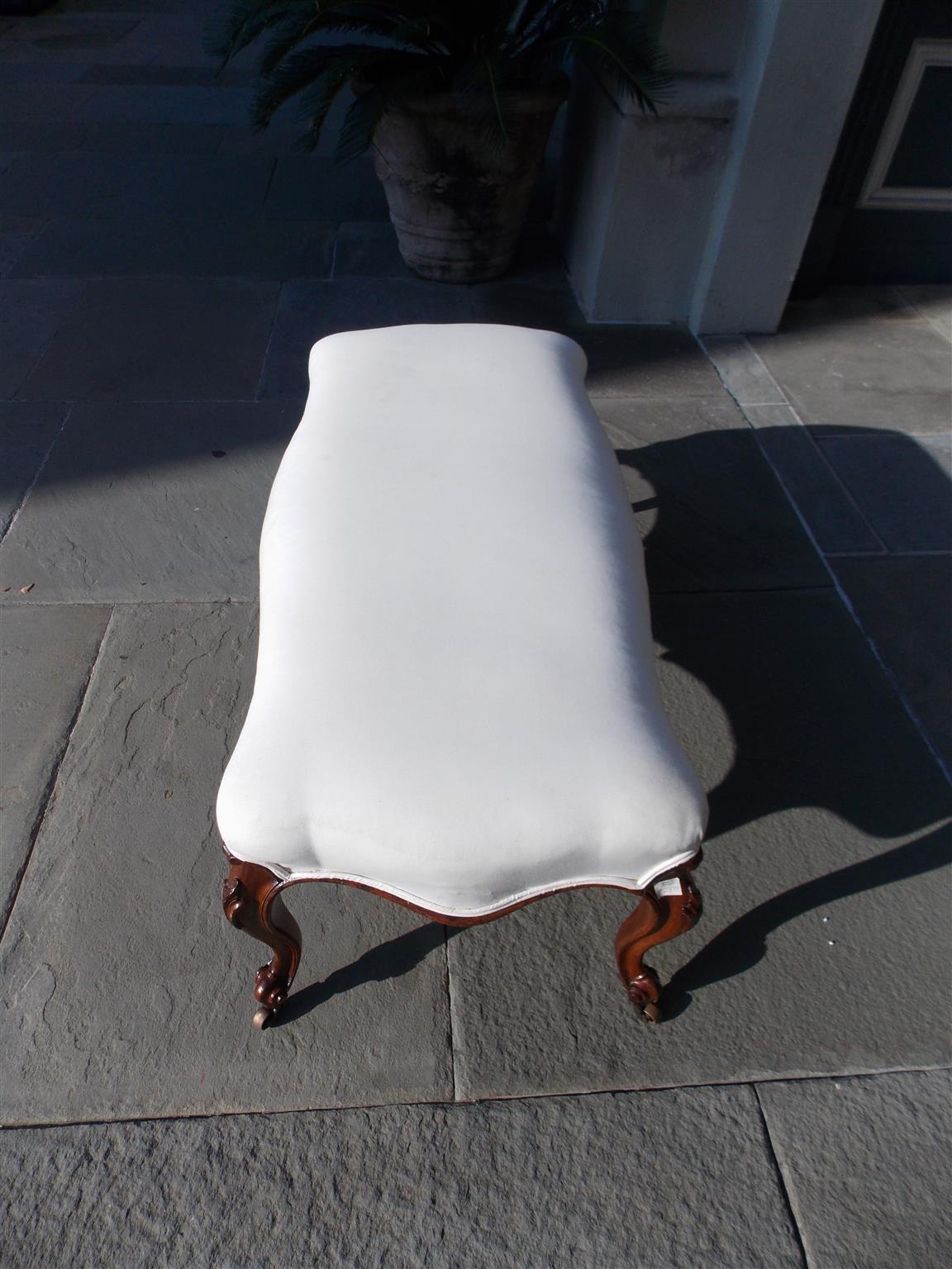 French Regency Mahogany Upholstered Bench with Original Brass Casters Circa 1815 For Sale 1