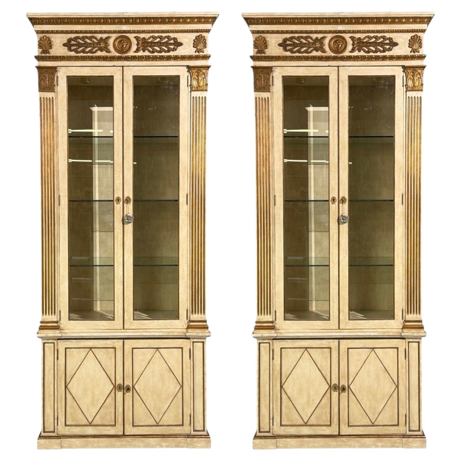 French Regency, Monumental Bookcases, Cream Painted Wood, Gilt, France, 19th c.