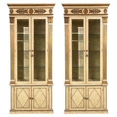 French Regency, Monumental Bookcases, Cream Painted Wood, Gilt, France, 19th c.