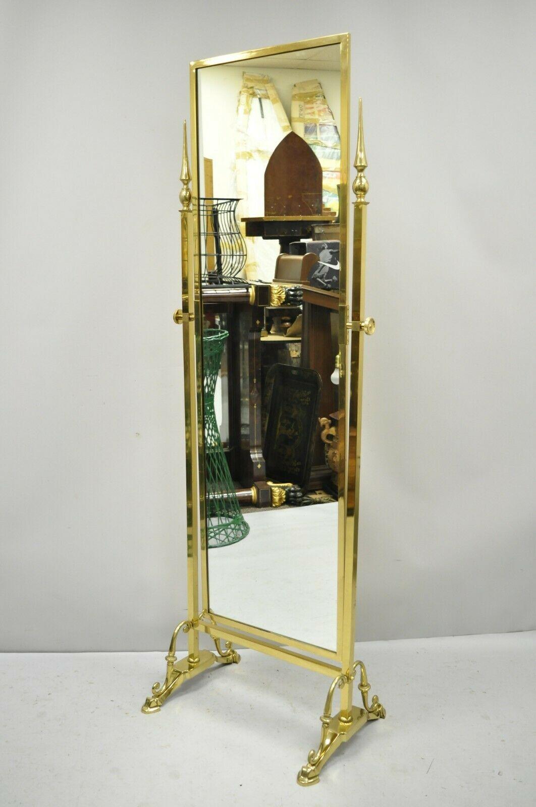 French Regency Neoclassical Brass Cheval Dressing Mirror with Pointed Finials 8
