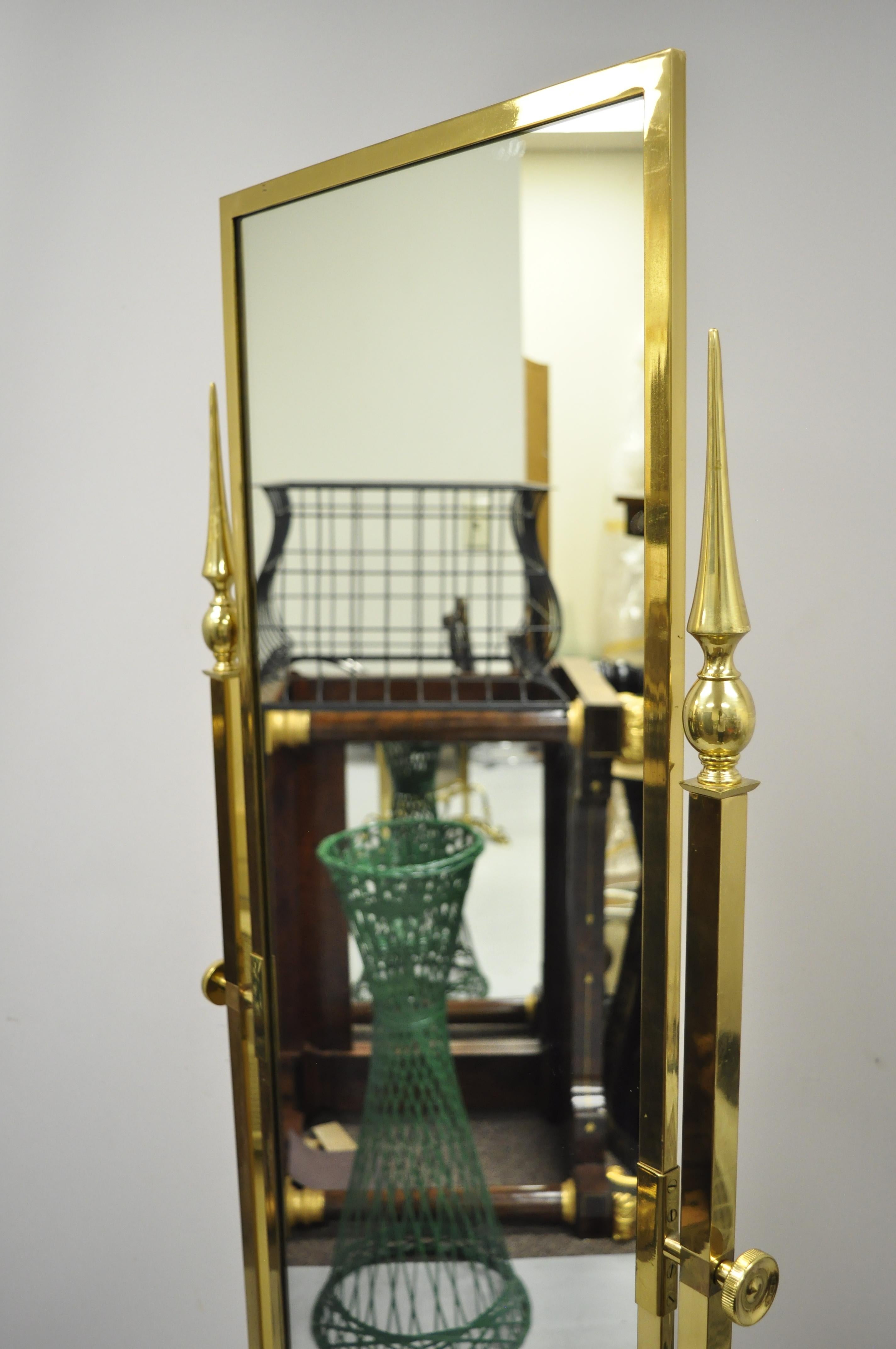 French Regency Neoclassical Brass Cheval Dressing Mirror with Pointed Finials In Good Condition In Philadelphia, PA