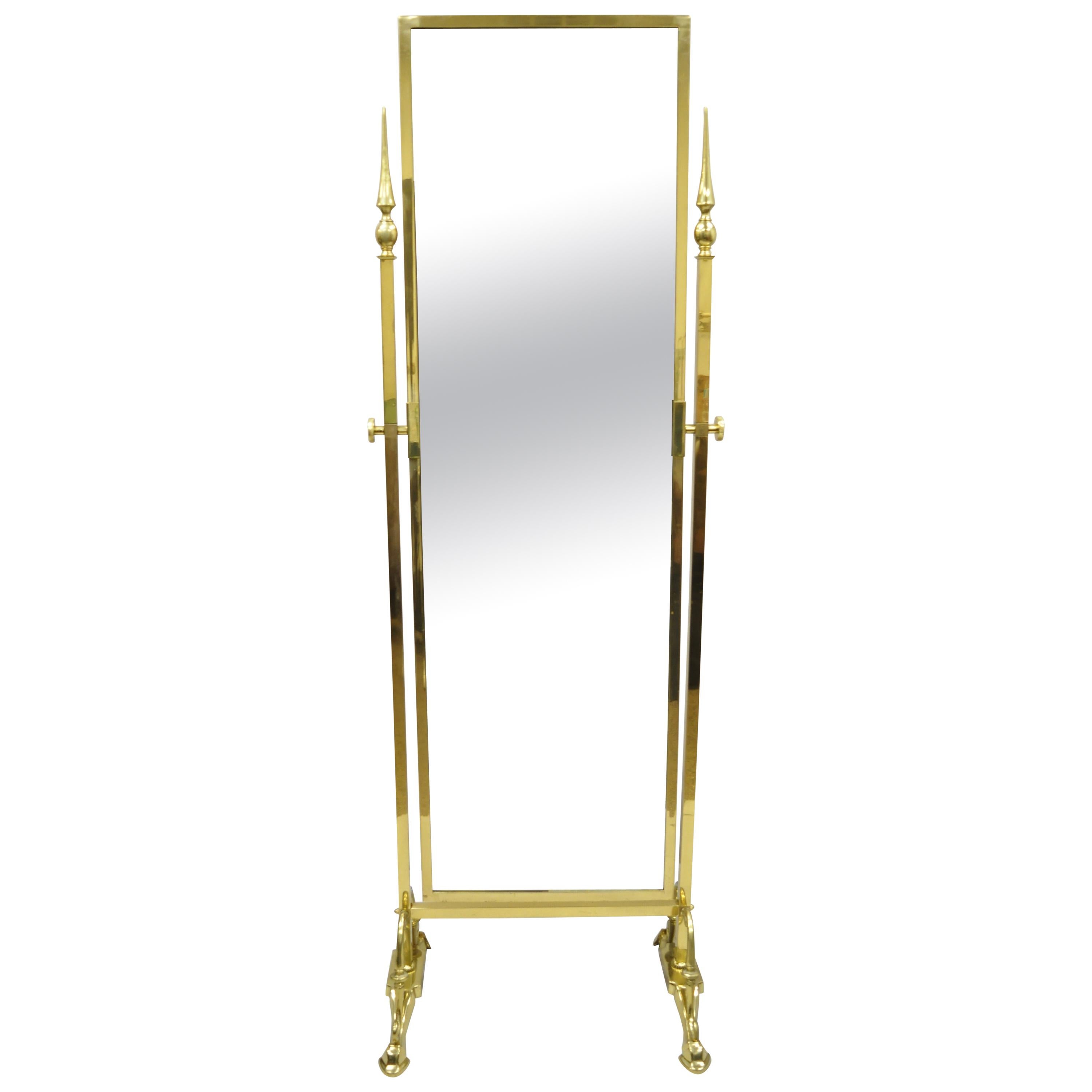 French Regency Neoclassical Brass Cheval Dressing Mirror with Pointed Finials