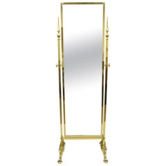 French Regency Neoclassical Brass Cheval Dressing Mirror with Pointed Finials