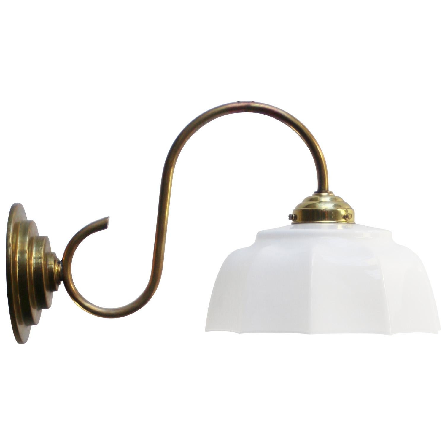 French wall lamp with opaline glass shade
Brass wall piece and arm

diameter brass wall mount: 15 cm / 5.9 inches

Weight: 1.25 kg / 2.8 lb

Priced per individual item. All lamps have been made suitable by international standards for incandescent