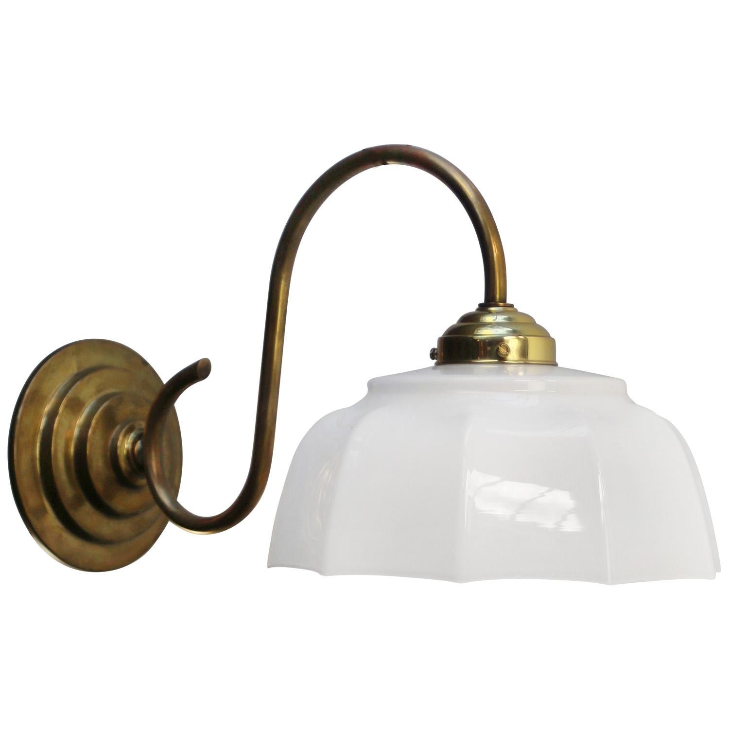 French Regency Opaline Glass Brass Sconces Wall Lamps In Good Condition In Amsterdam, NL