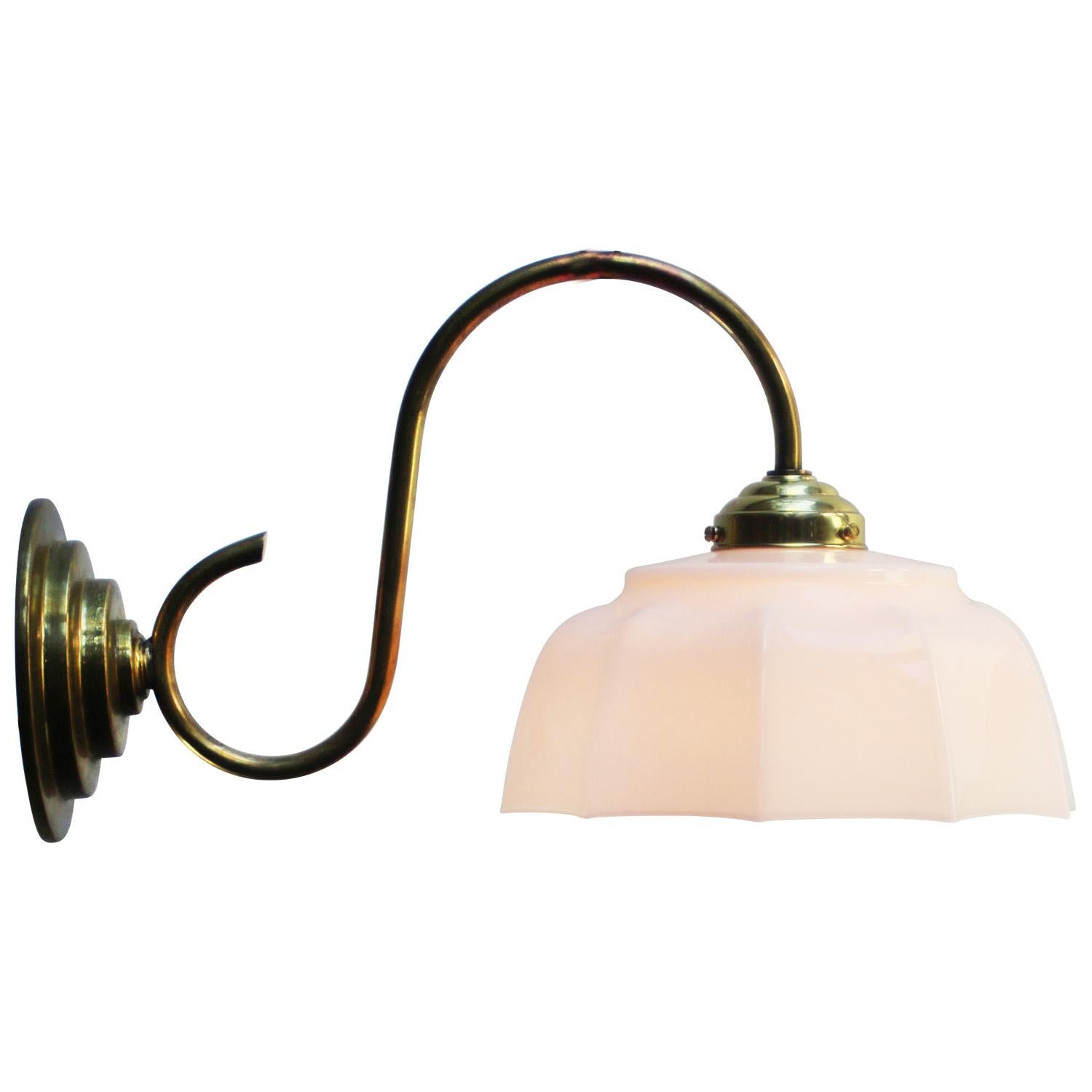 20th Century French Regency Opaline Glass Brass Sconces Wall Lamps