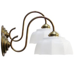 French Regency Opaline Glass Brass Sconces Wall Lamps