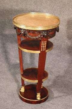 French Regency Rams Head Carved Walnut Marble and Brass End Table, circa 1890