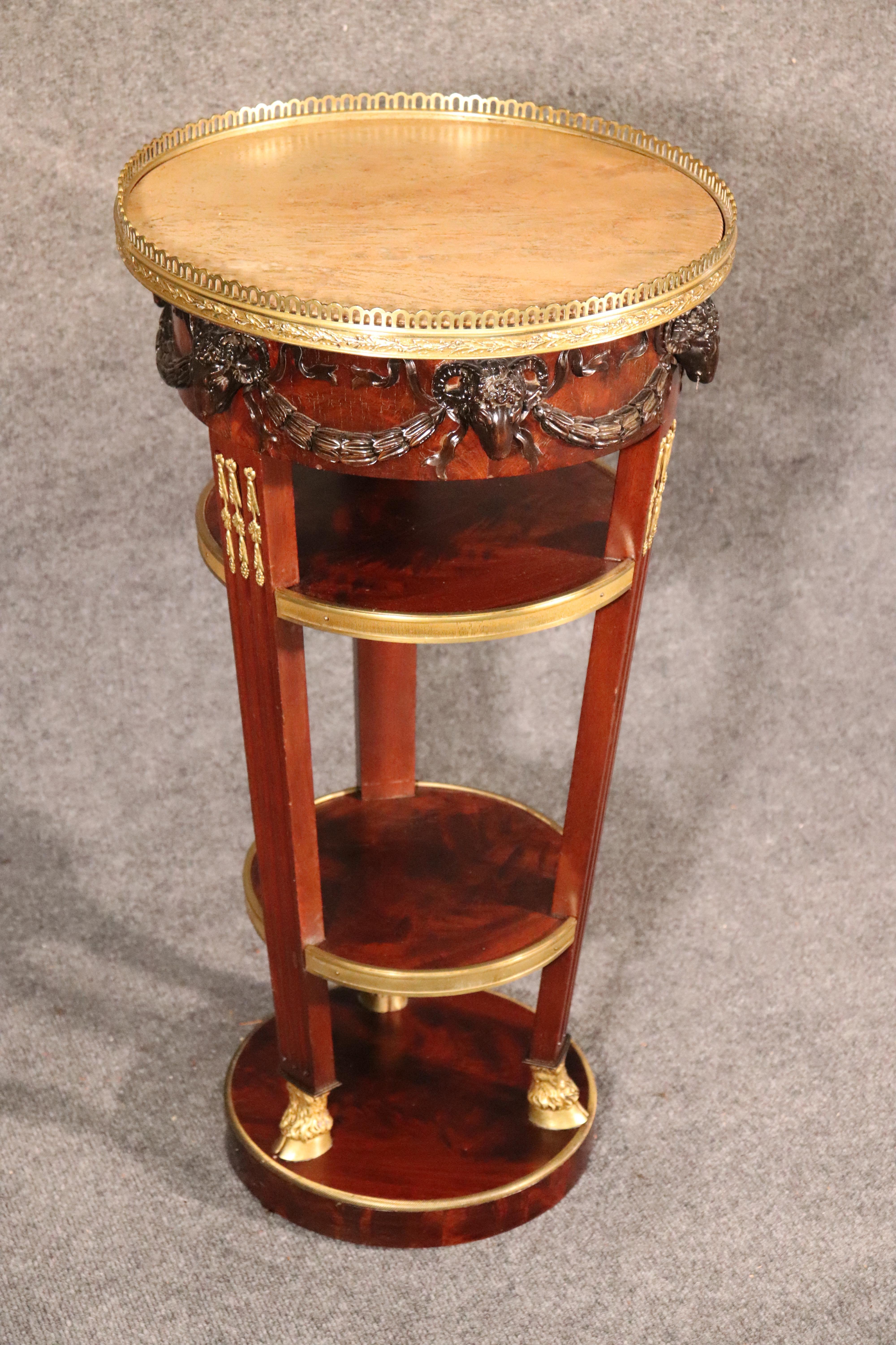 French Regency Rams Head Carved Walnut Marble and Brass End Table, circa 1890 In Good Condition In Swedesboro, NJ