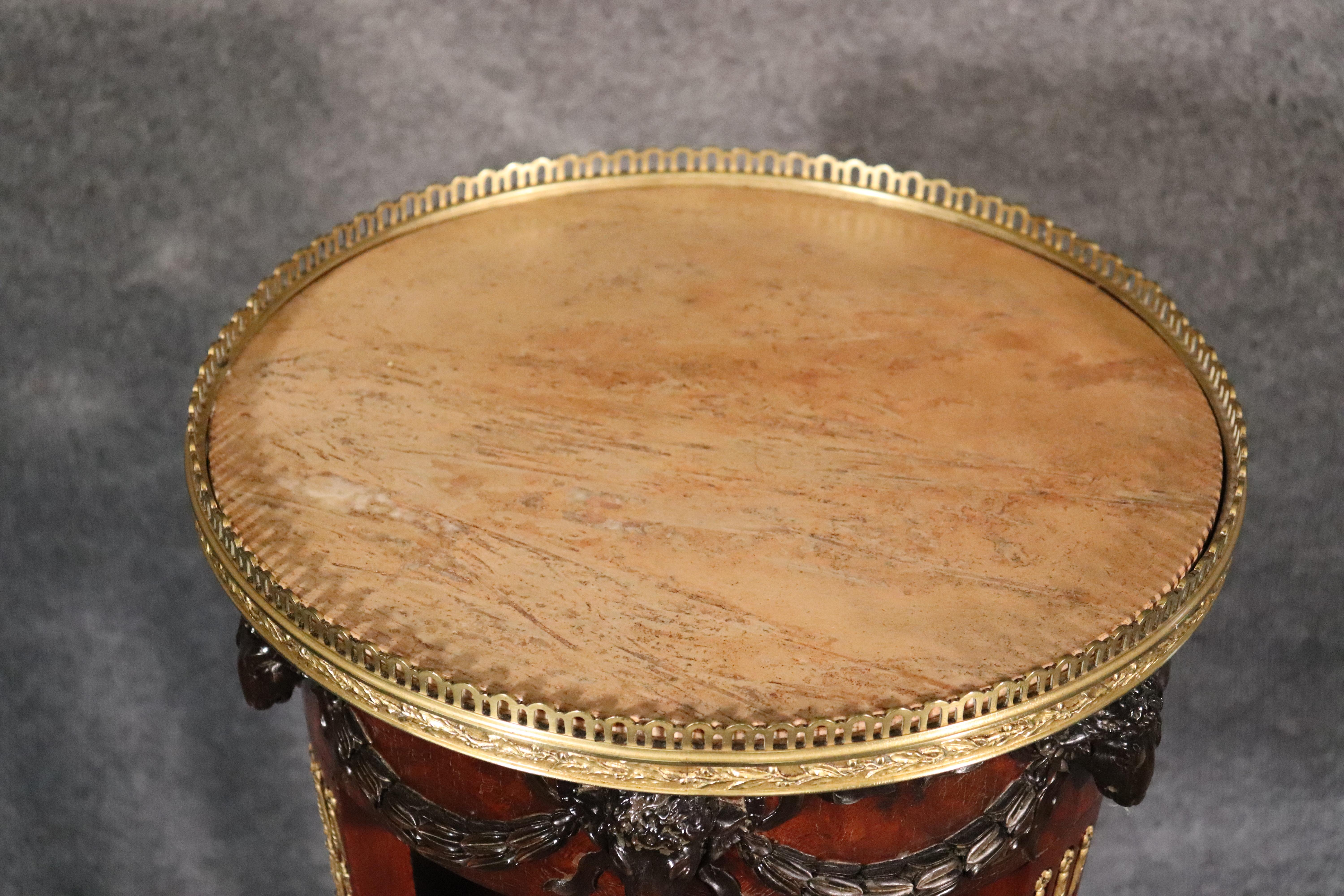 Late 19th Century French Regency Rams Head Carved Walnut Marble and Brass End Table, circa 1890