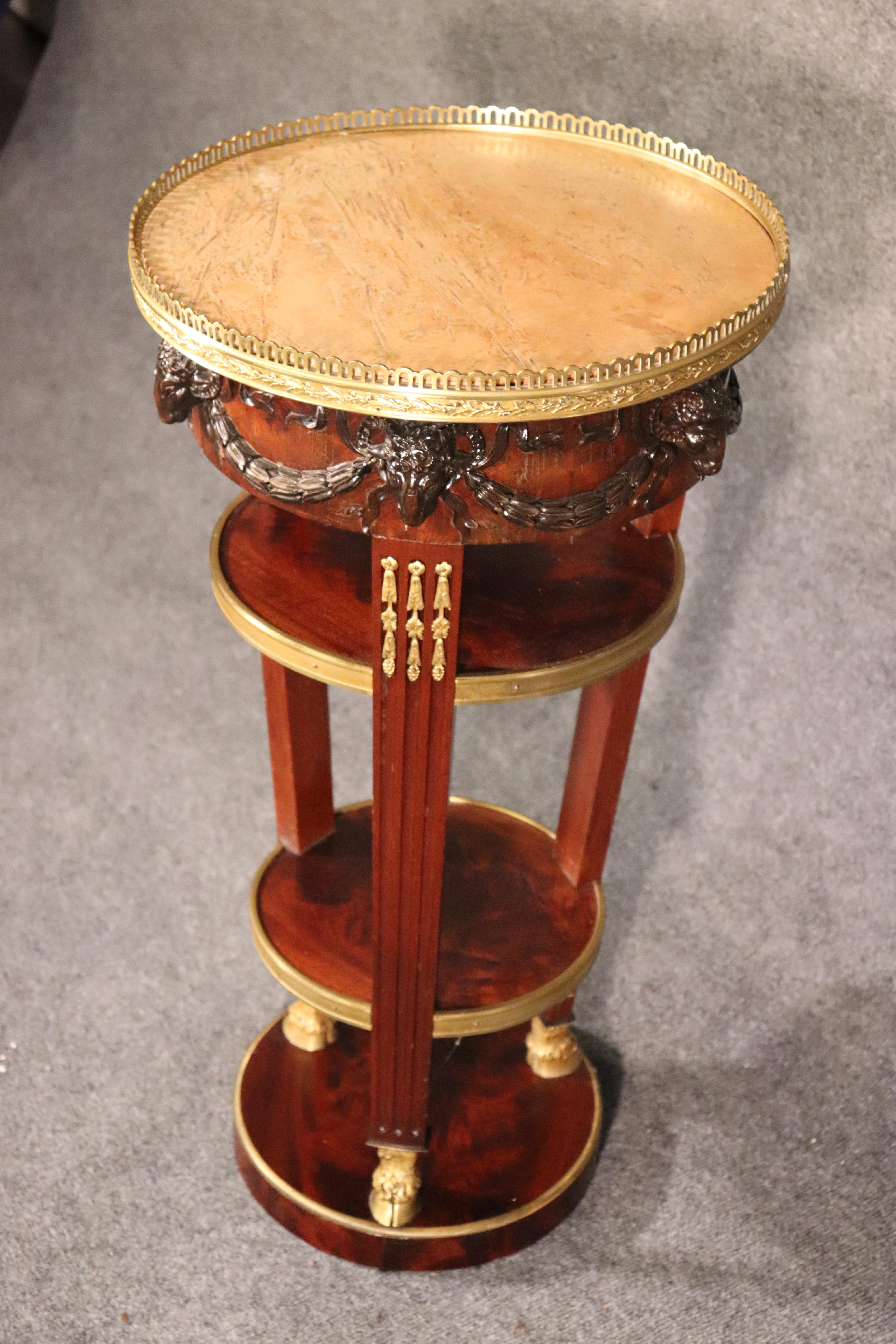 French Regency Rams Head Carved Walnut Marble and Brass End Table, circa 1890 3
