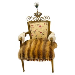 Spec Regency Royal Crown Gold Armchair with Red Fox Fur and Crown