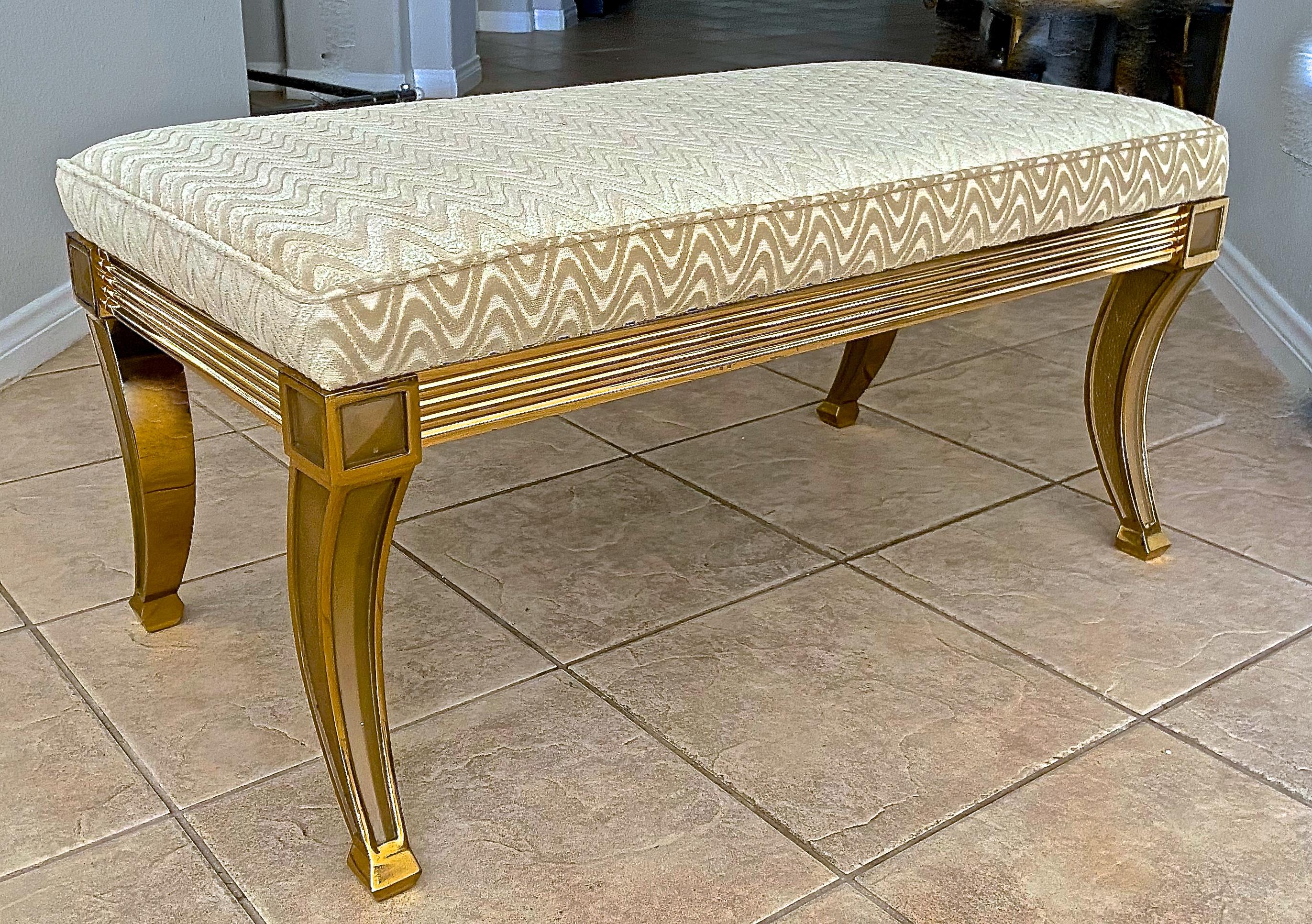 French Regency Saber Leg Solid Brass Bench In Good Condition For Sale In Palm Springs, CA