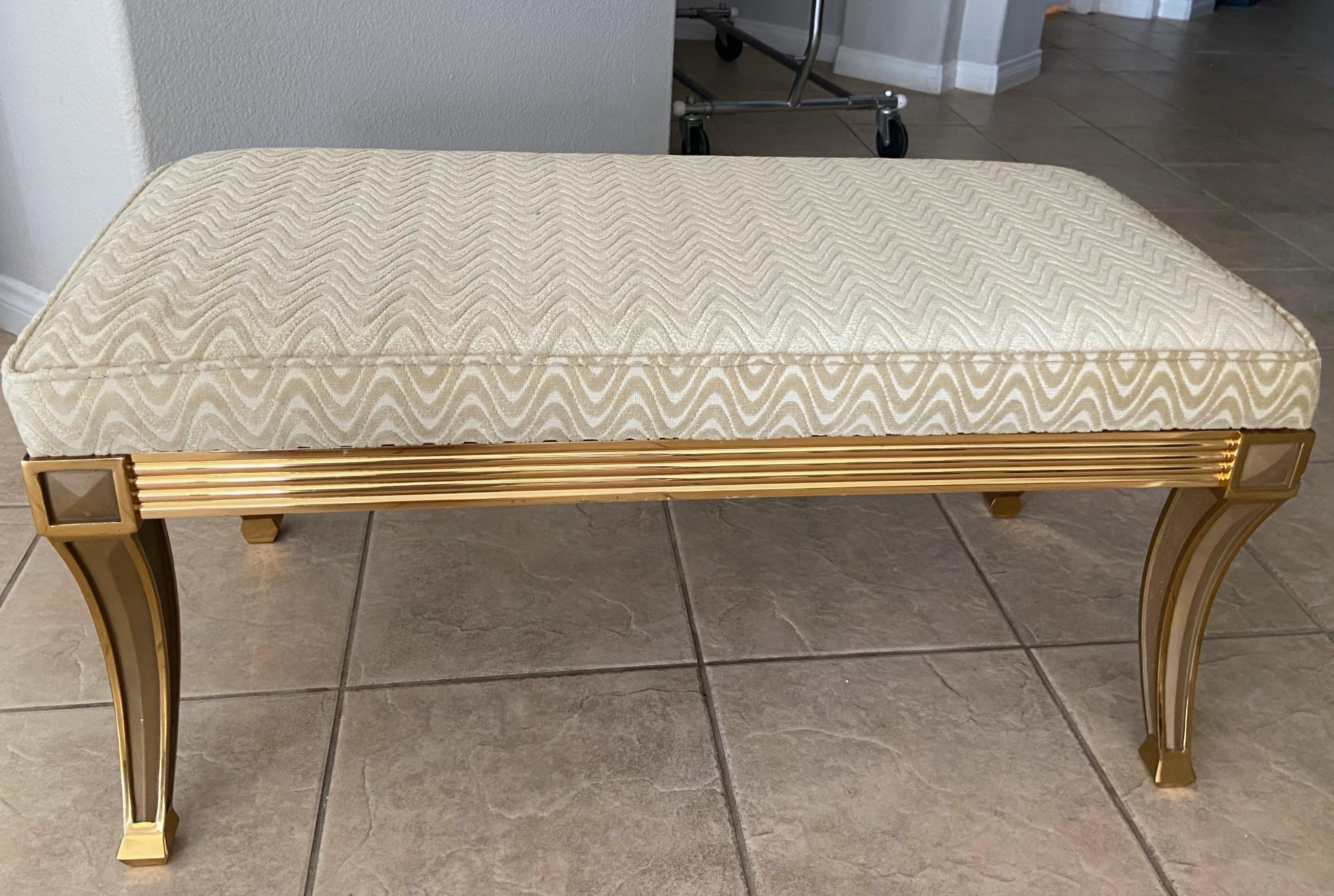 French Regency Saber Leg Solid Brass Bench In Good Condition For Sale In Palm Springs, CA