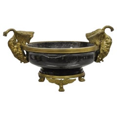French Regency Style Black Marble and Bronze Figural Swans Centerpiece Bowl