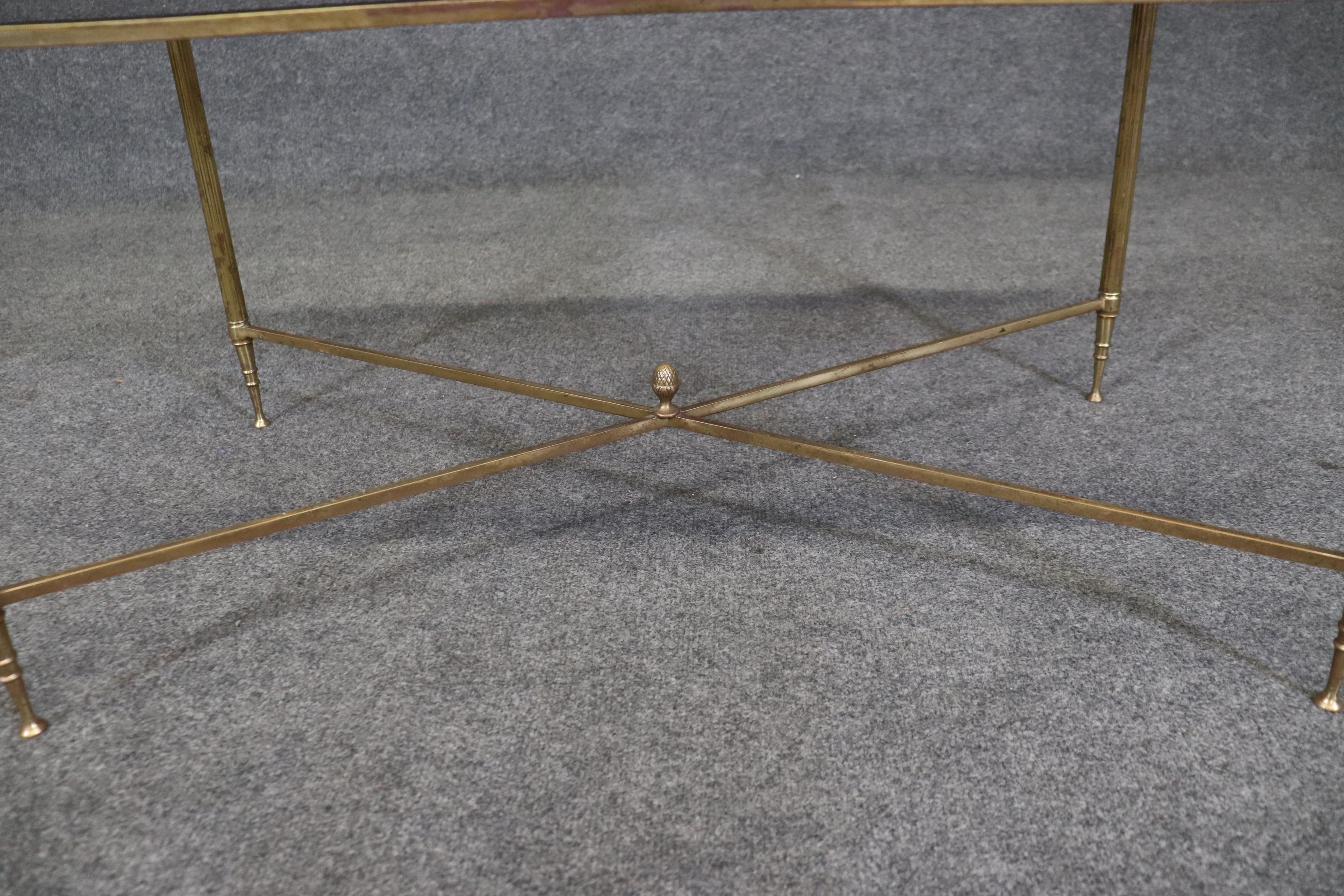 French Regency Style Brass Glass Top Coffee Table attributed to Maison Jansen 4