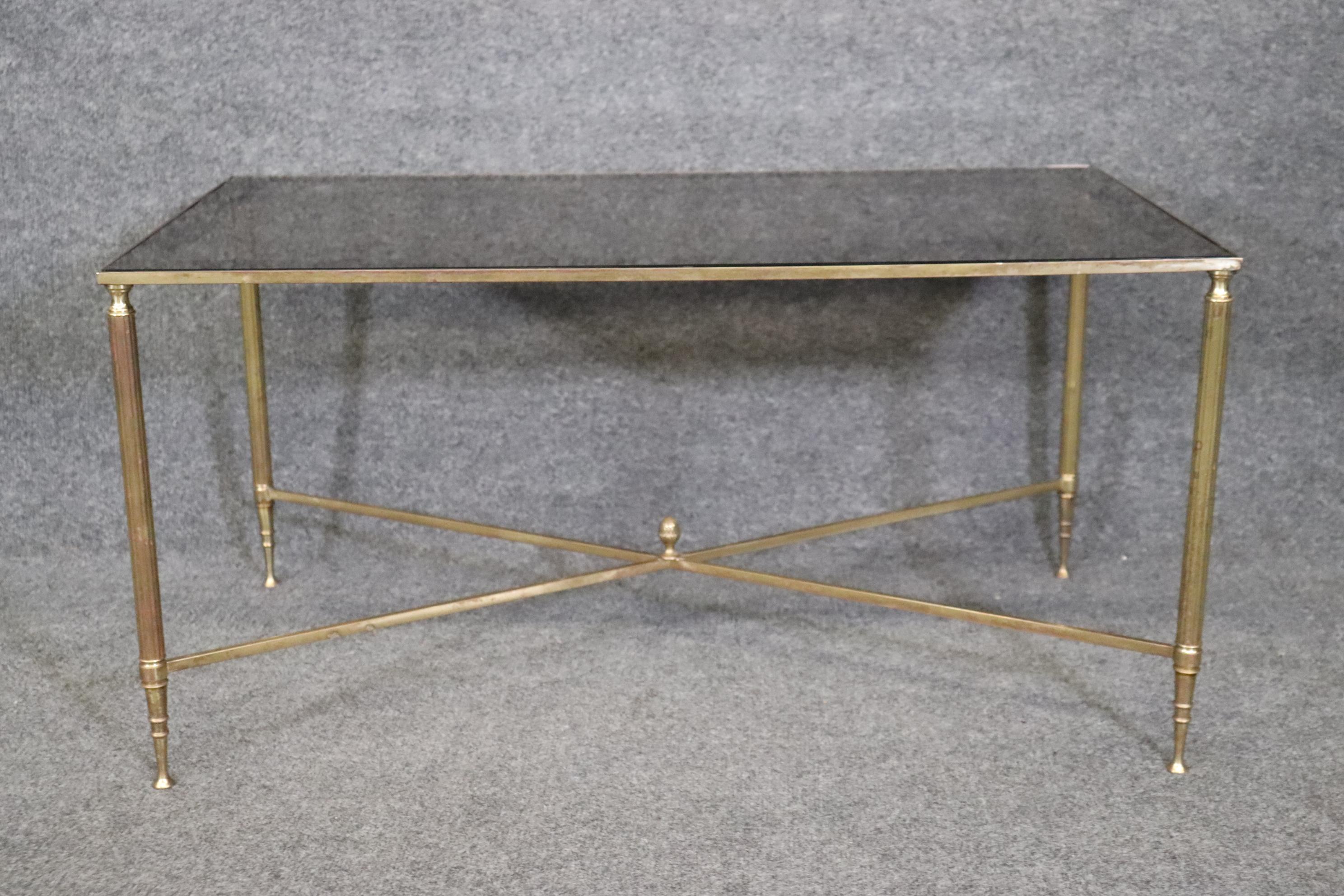 Cast French Regency Style Brass Glass Top Coffee Table attributed to Maison Jansen