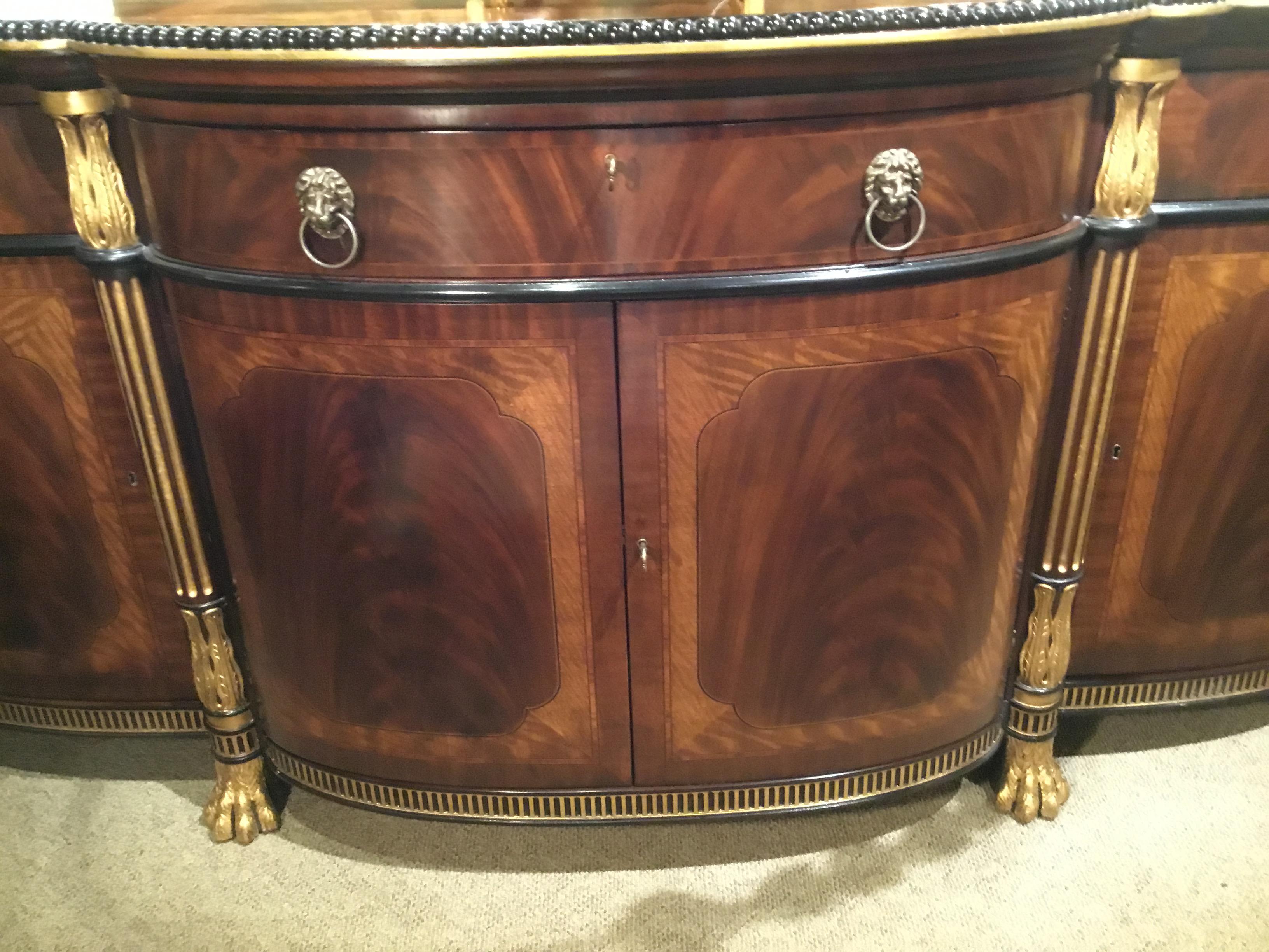 French Regency Style Buffet/Sideboard, Mahogany Woods and Veneers, Gilt Trim 5