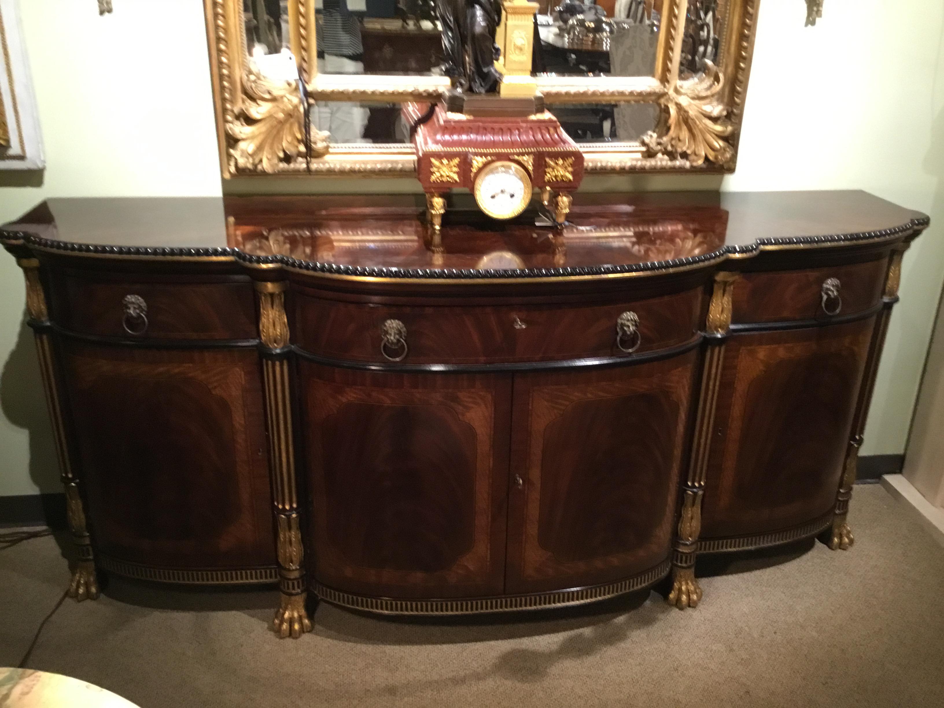 French Regency Style Buffet/Sideboard, Mahogany Woods and Veneers, Gilt Trim 11