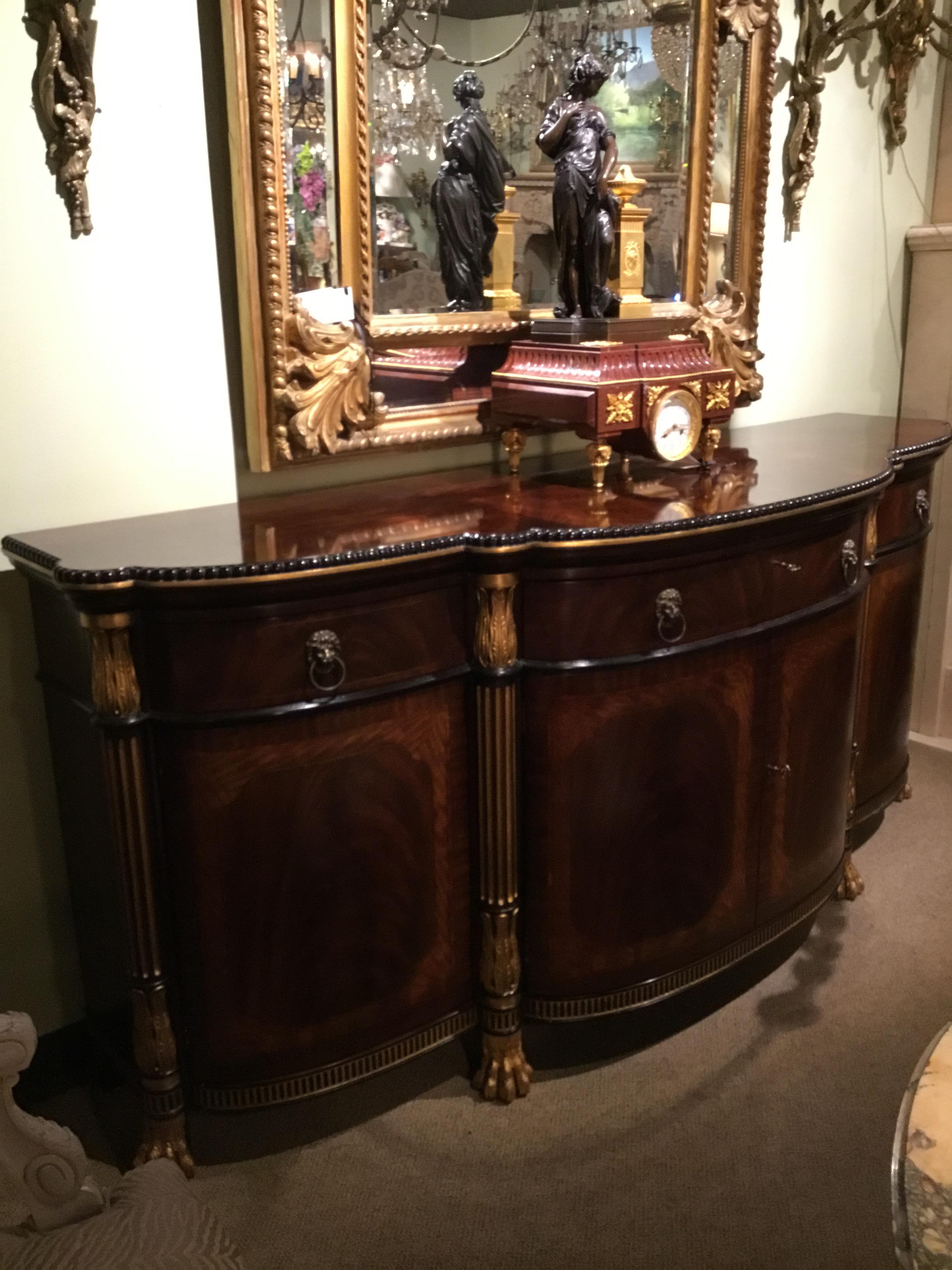 French Regency Style Buffet/Sideboard, Mahogany Woods and Veneers, Gilt Trim 12