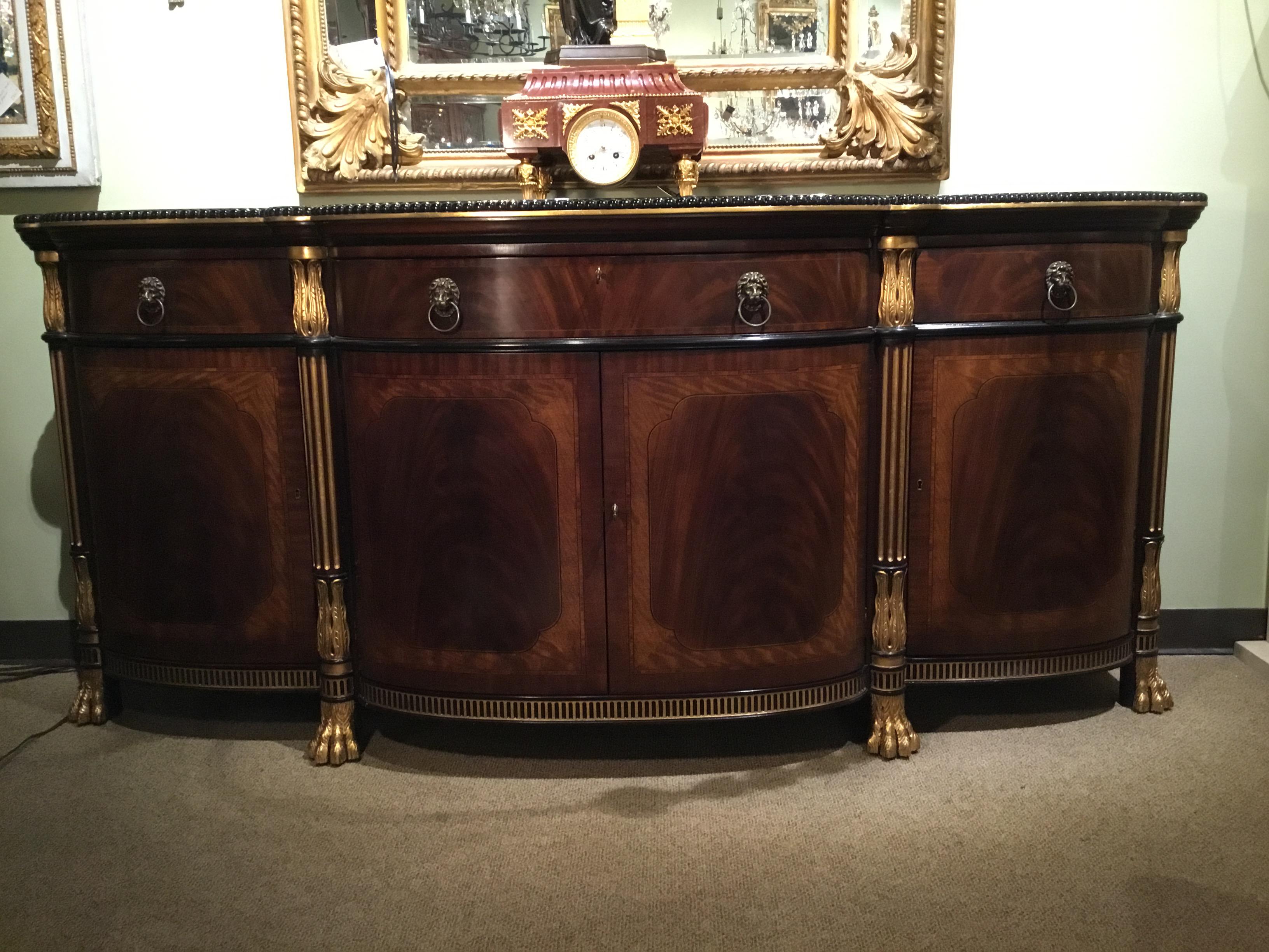 French Regency Style Buffet/Sideboard, Mahogany Woods and Veneers, Gilt Trim 2