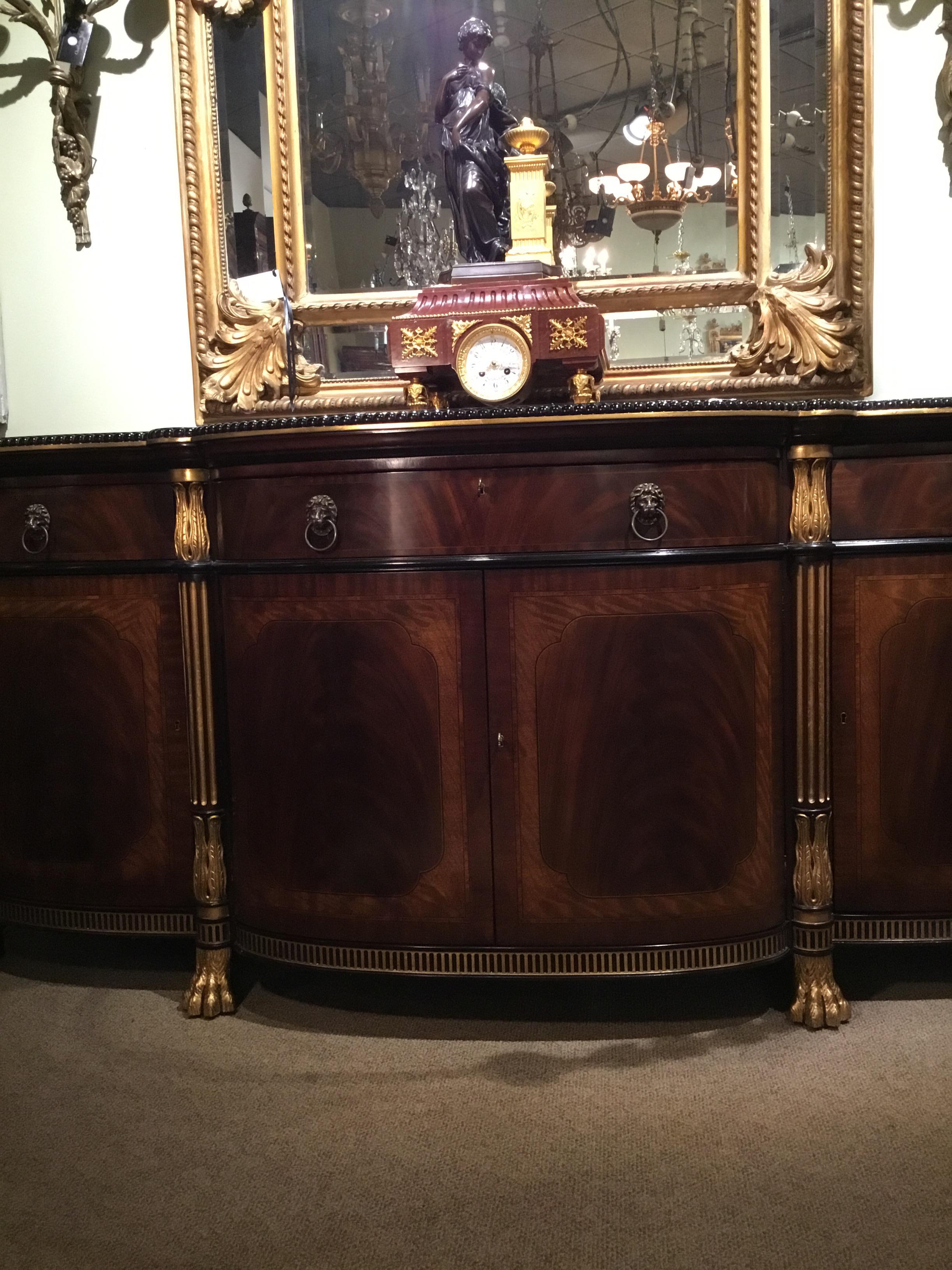 French Regency Style Buffet/Sideboard, Mahogany Woods and Veneers, Gilt Trim 3