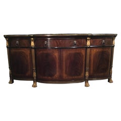 French Regency Style Buffet/Sideboard, Mahogany Woods and Veneers, Gilt Trim