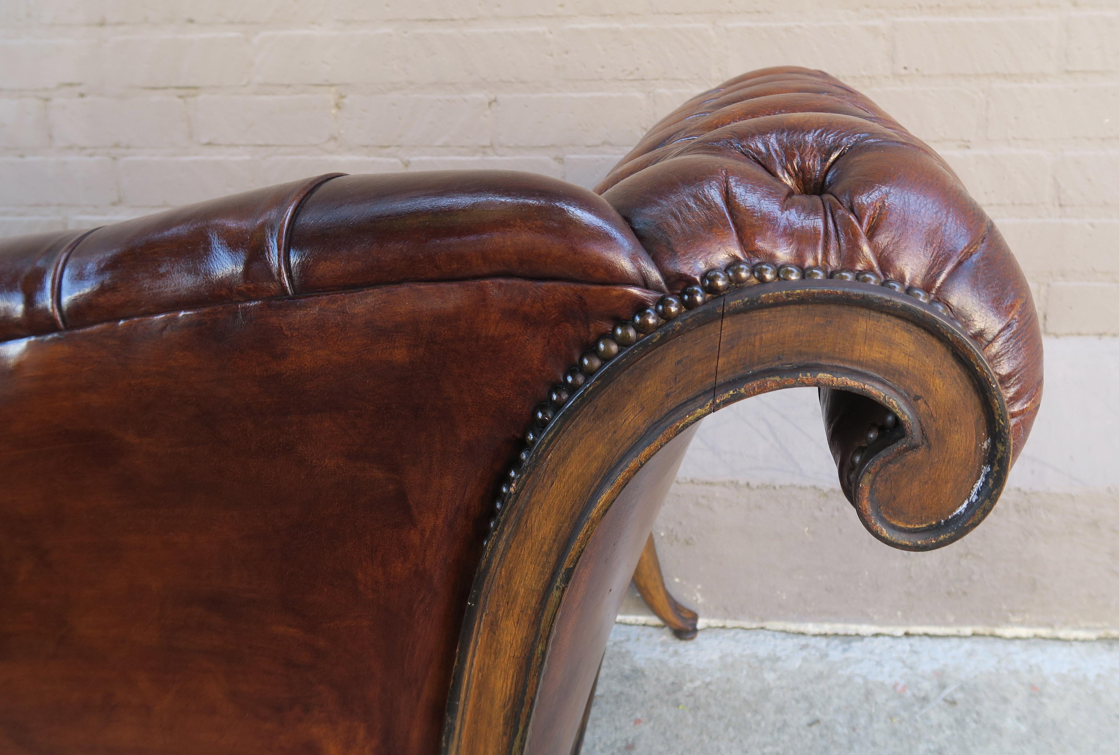 French Regency Style Carved Leather Tufted Sofa, circa 1920s 3