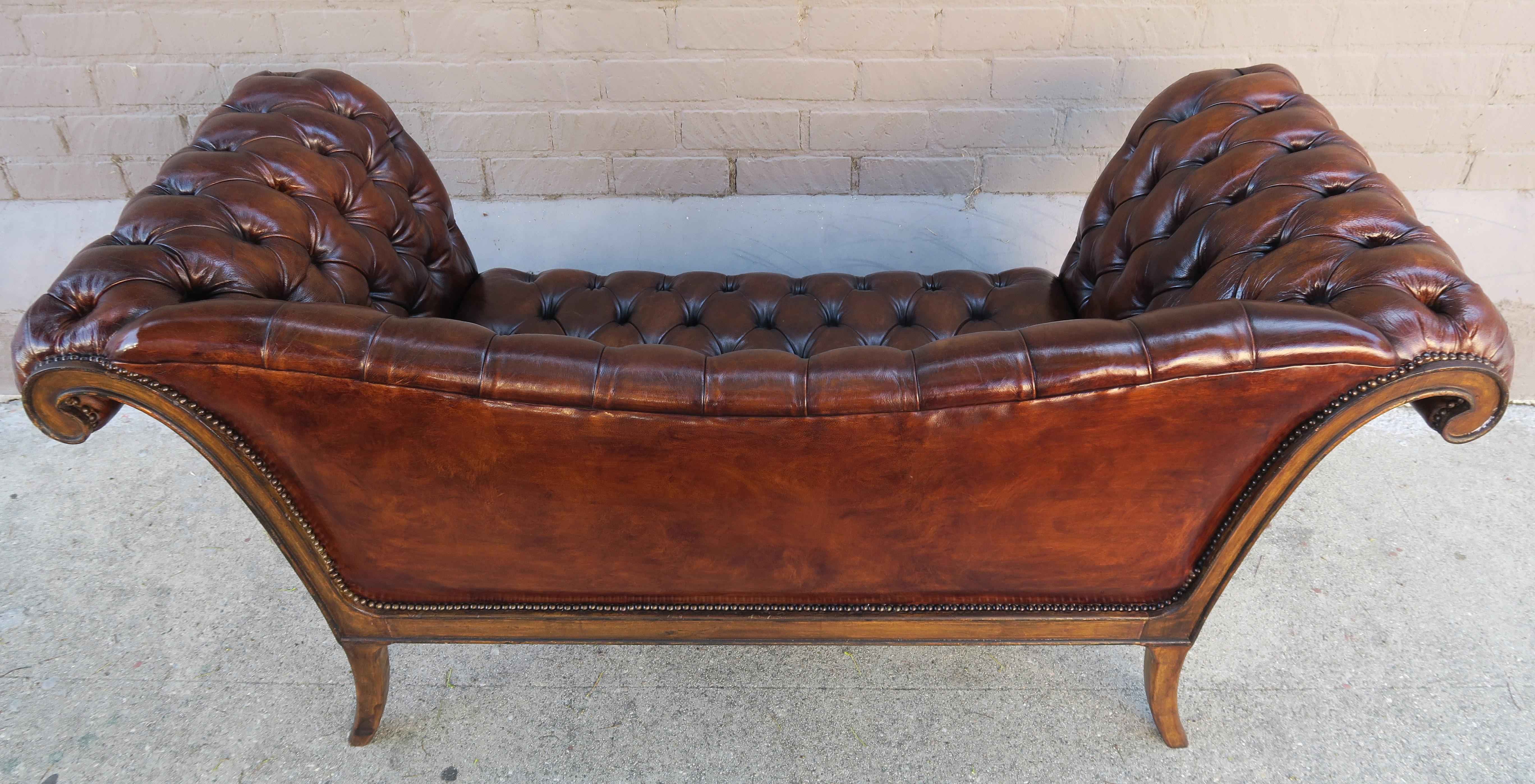 French Regency Style Carved Leather Tufted Sofa, circa 1920s 5
