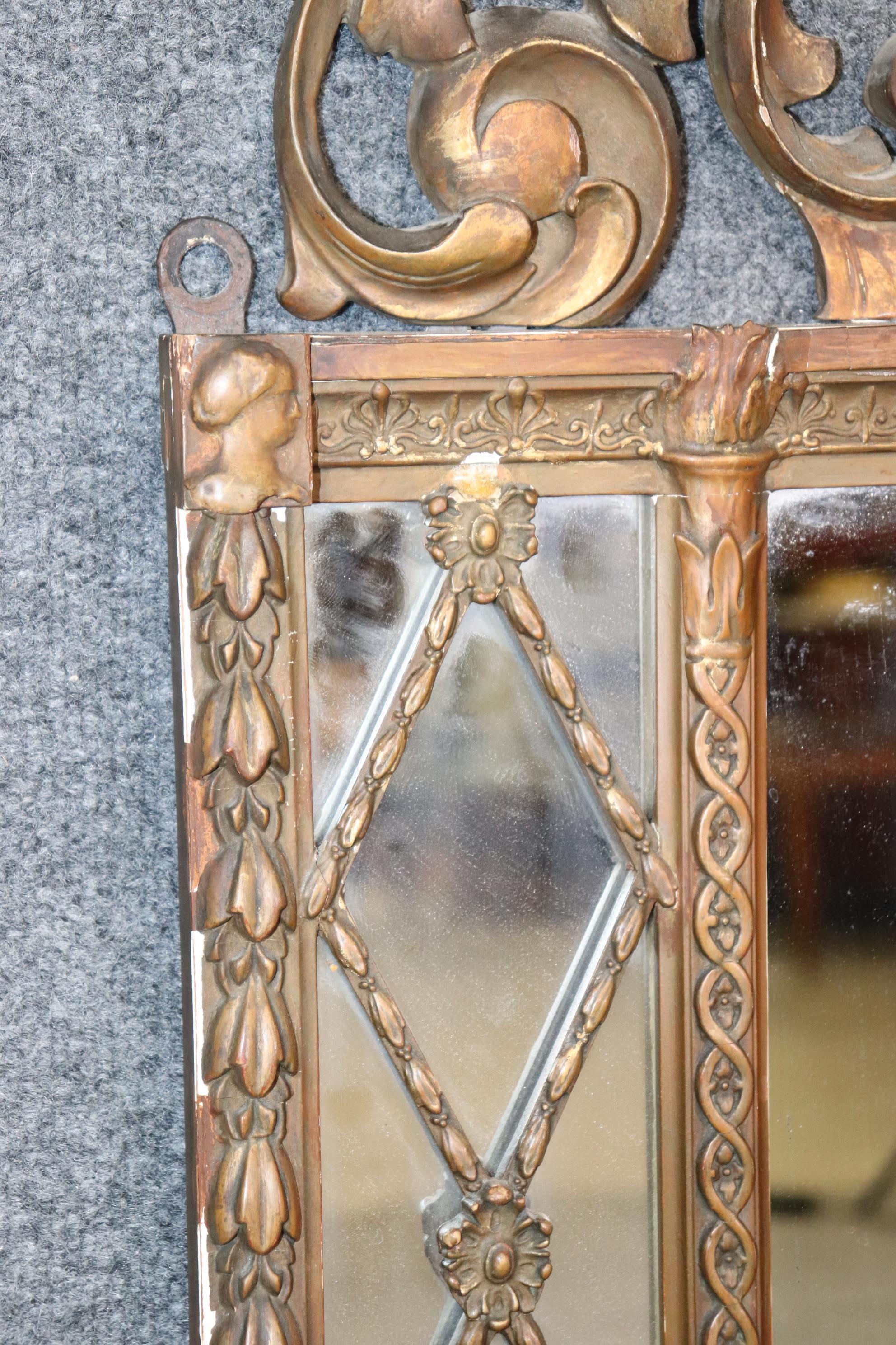 Hand-Crafted French Regency Style Carved Wood and Gesso Wall Hanging Mirror For Sale