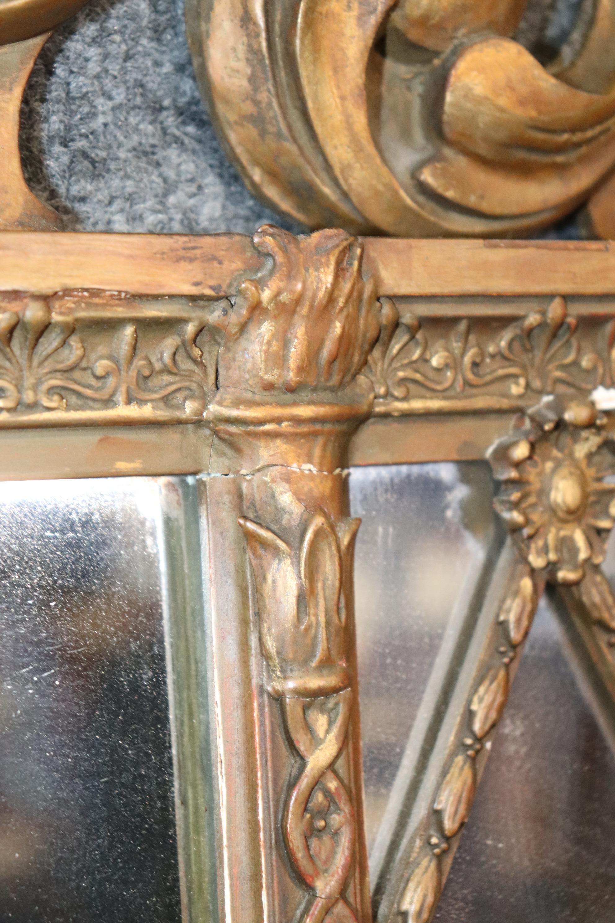 French Regency Style Carved Wood and Gesso Wall Hanging Mirror For Sale 2