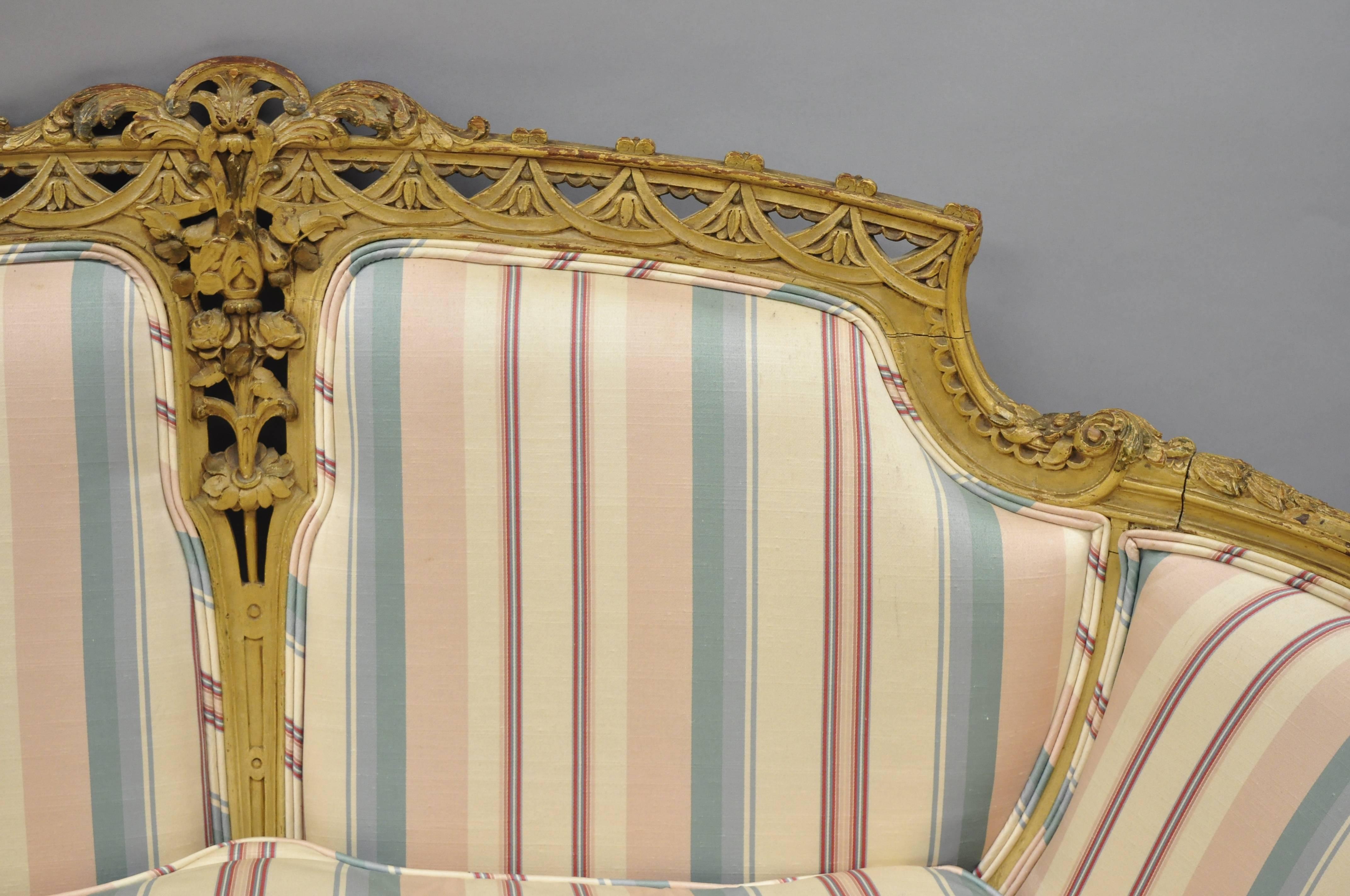French Regency Style Cream Painted Loveseat Settee Sofa with Swan Carvings 4