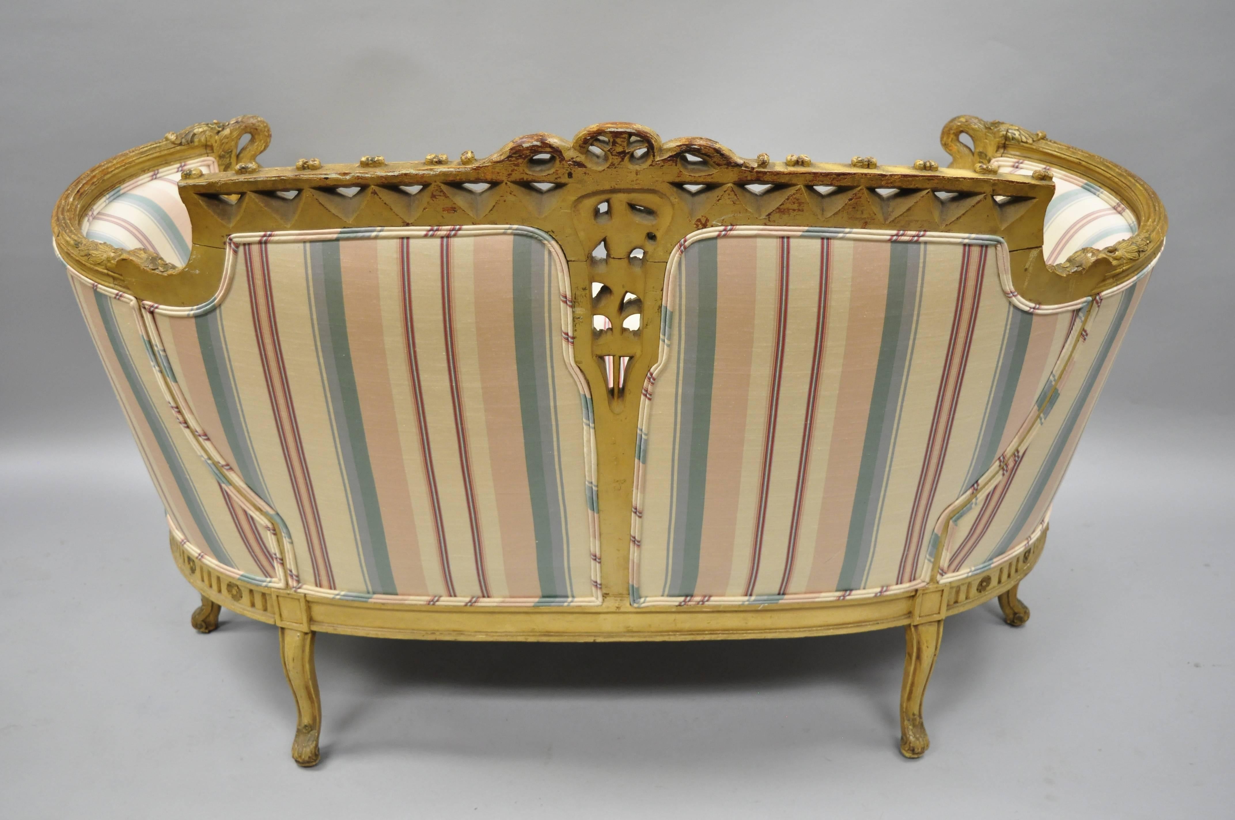French Regency Style Cream Painted Loveseat Settee Sofa with Swan Carvings 6