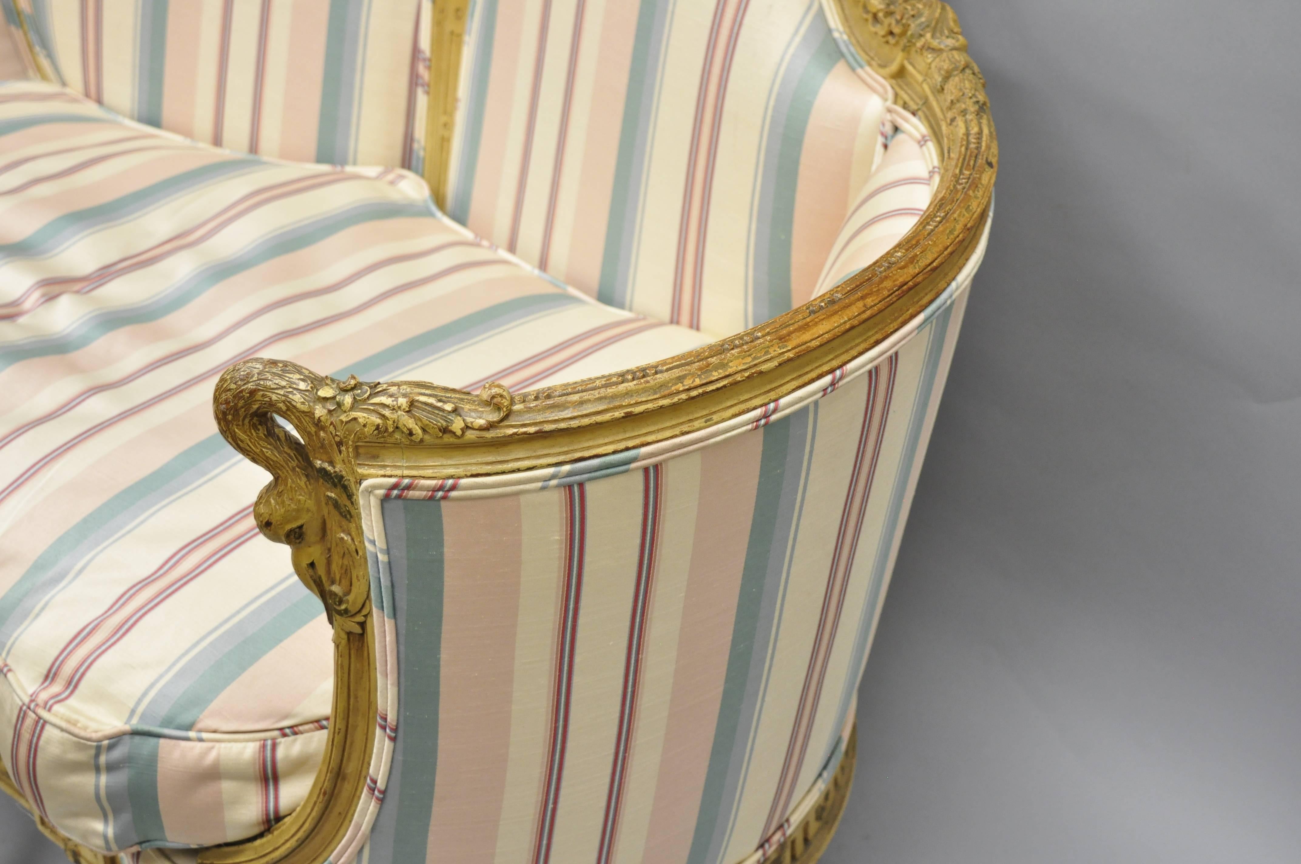 French Regency Style Cream Painted Loveseat Settee Sofa with Swan Carvings 2