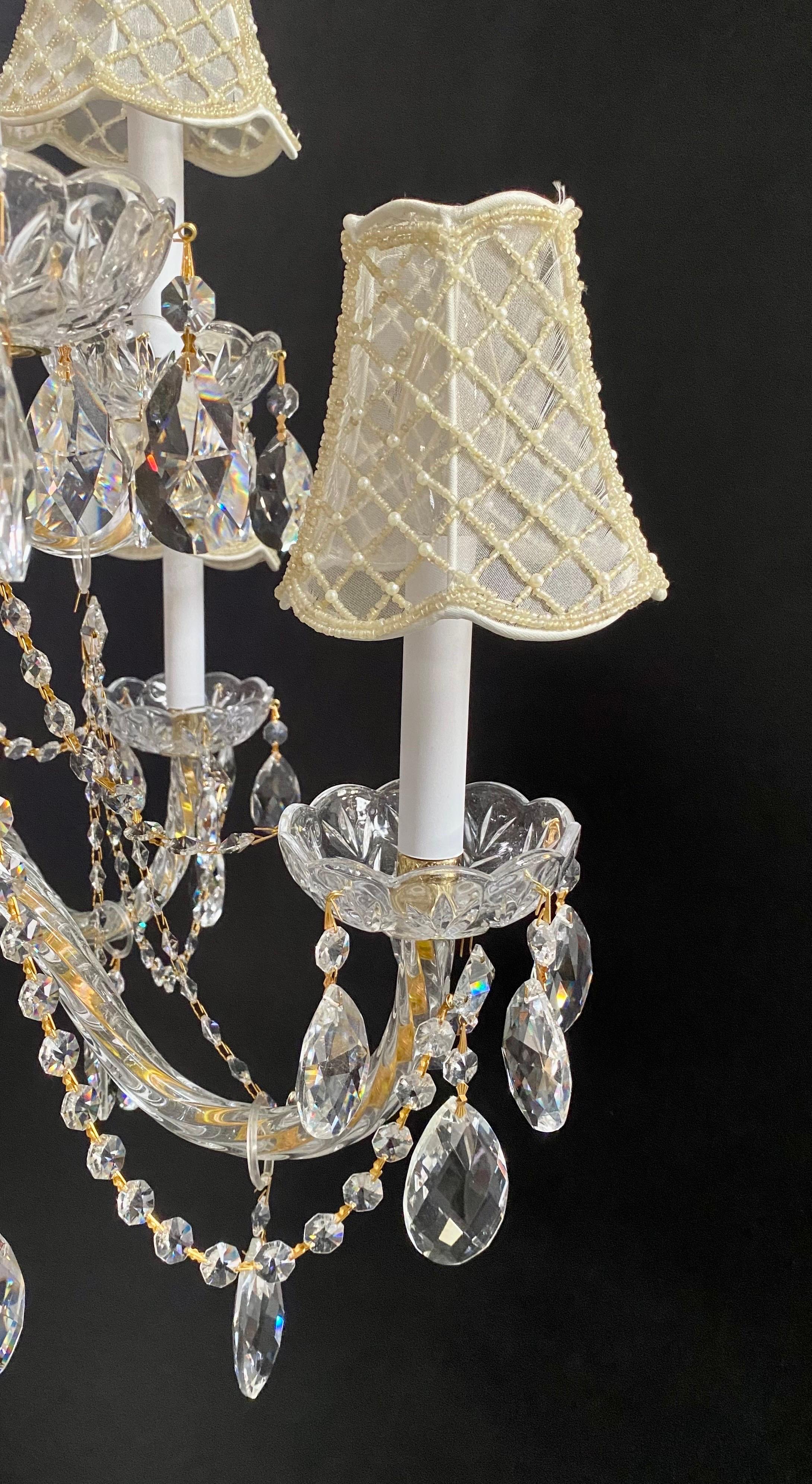 French Regency Style Crystal with Gold Frame Chandelier, Custom Shades, 12 arms  For Sale 7