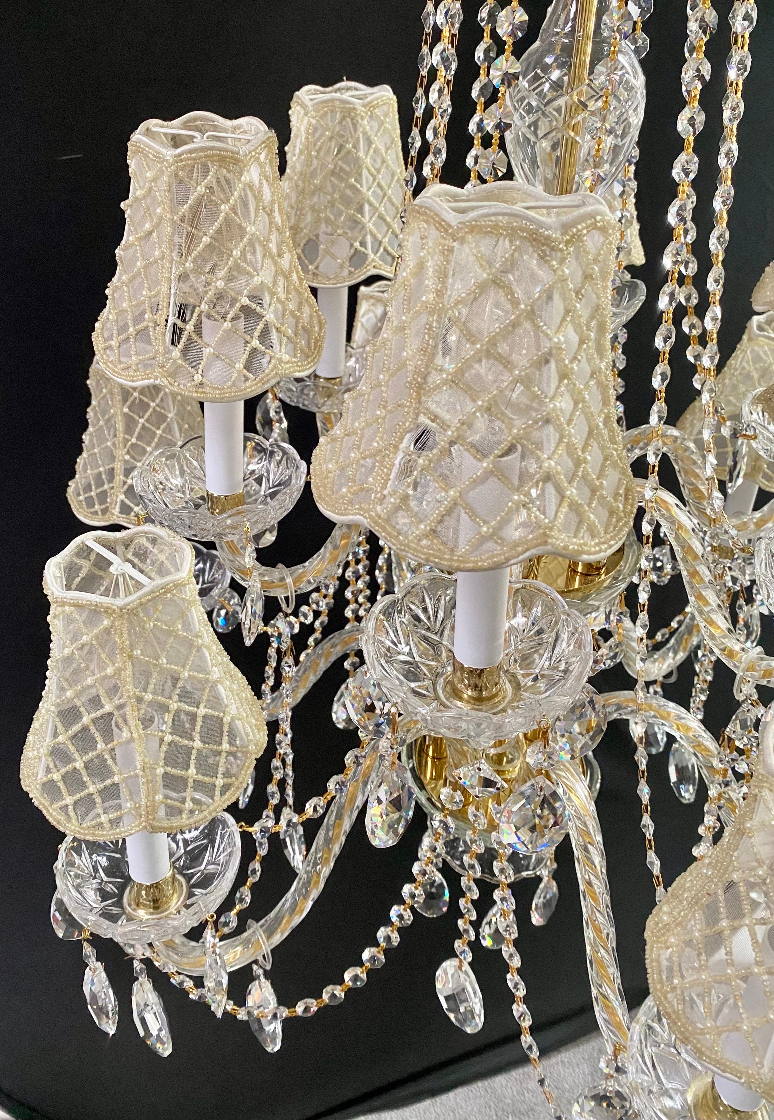 French Regency Style Crystal with Gold Frame Chandelier, Custom Shades, 12 arms  For Sale 2