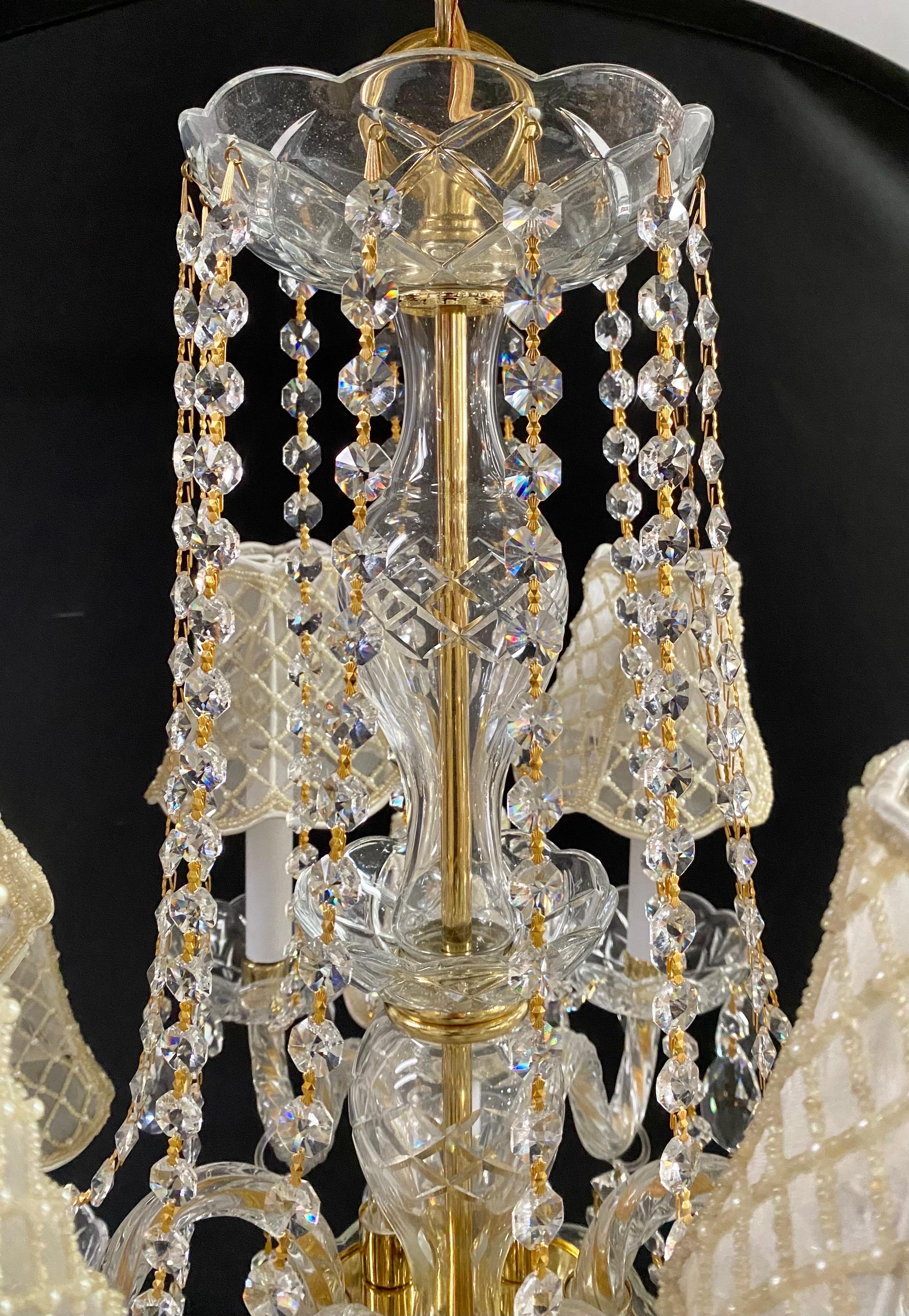 French Regency Style Crystal with Gold Frame Chandelier, Custom Shades, 12 arms  For Sale 3