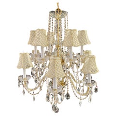 Vintage French Regency Style Crystal with Gold Frame Chandelier, Custom Shades, 12 arms 