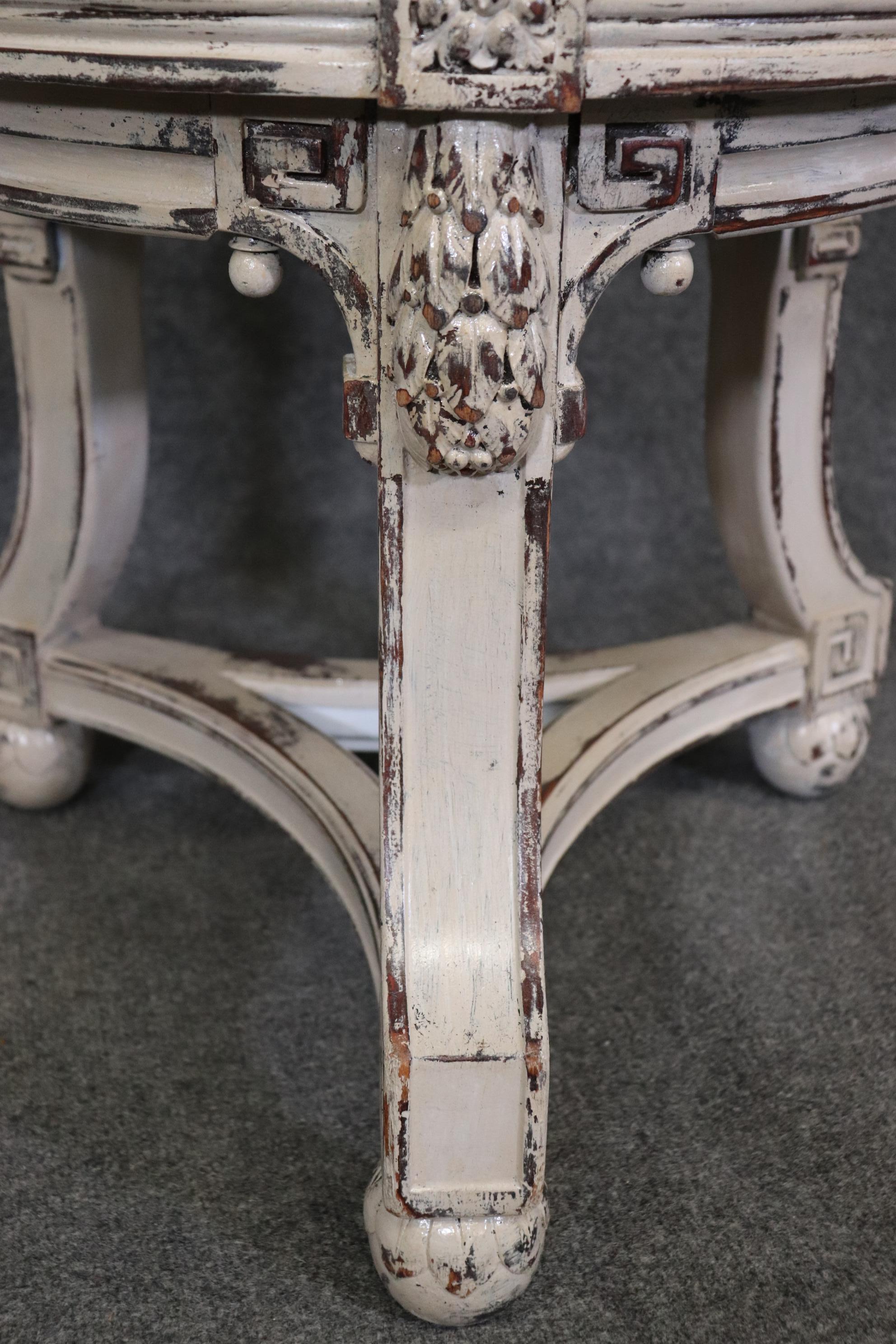 French Regency Style Distressed Finished Marble Top Round End Table Pedestal For Sale 3