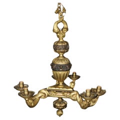 Antique French Regency Style Gilt 6 Light Bronze Chandelier with Mythical Dolphins