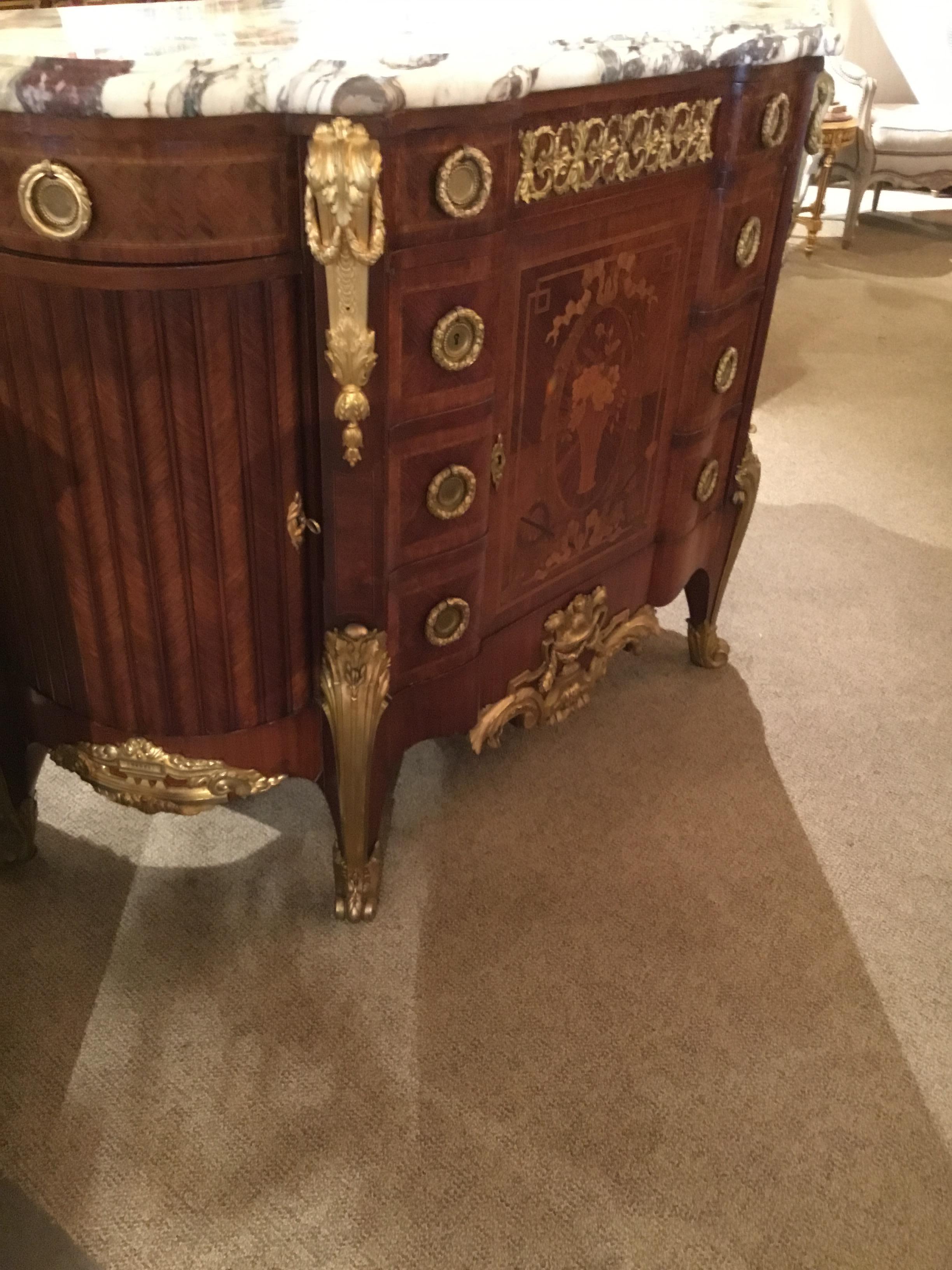 French Regency Style Gilt Bronze Mounted Sideboard/Commode Mahogany 19th Century In Good Condition In Houston, TX