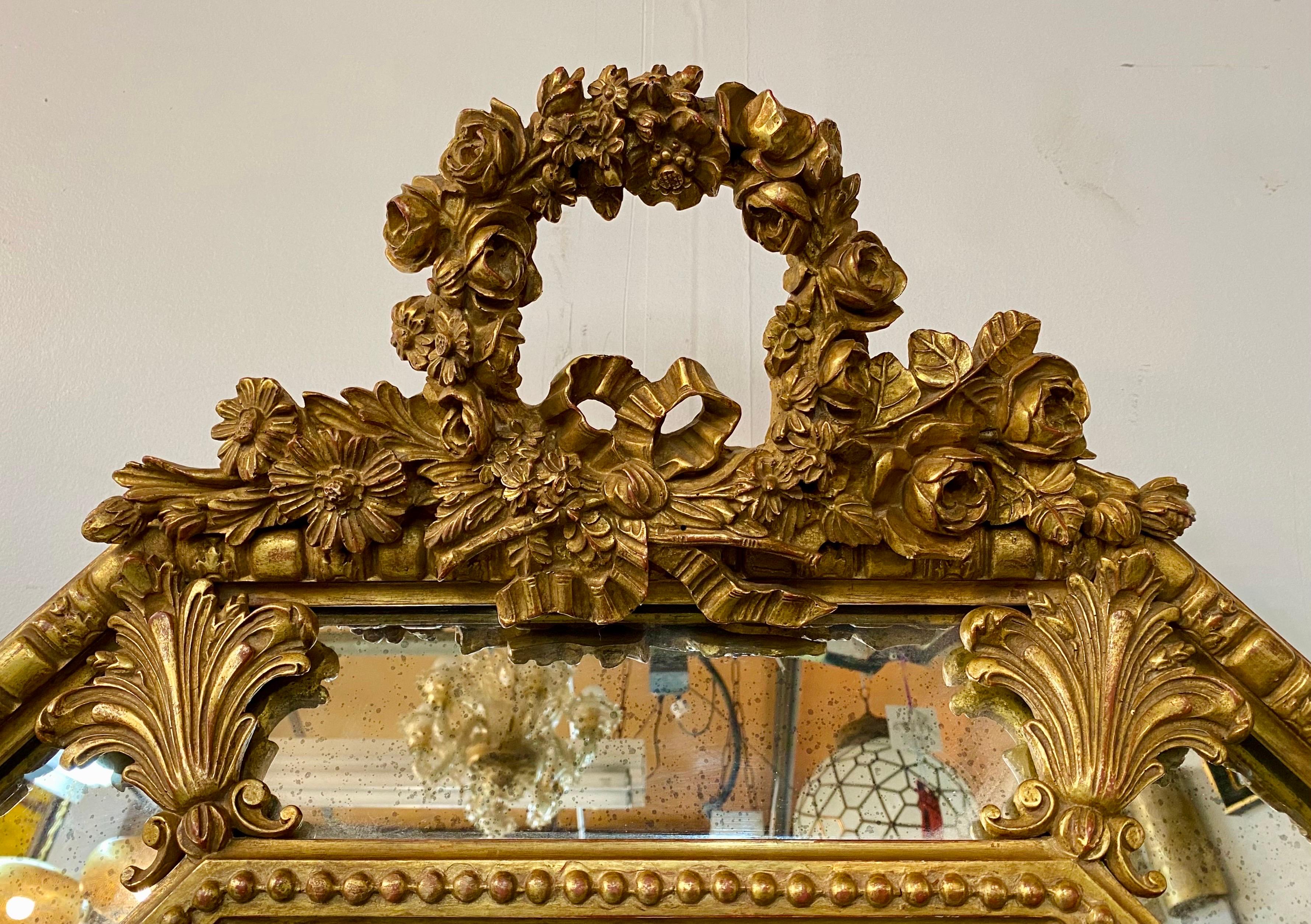 Achteckiger Wand-, Konsolen- oder Kaminsims-Spiegel im französischen Regency-Stil aus Giltwood (19. Jahrhundert) im Angebot