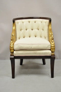 French Regency Style Gold Gilt Swan Carved Mahogany Club Lounge Chair