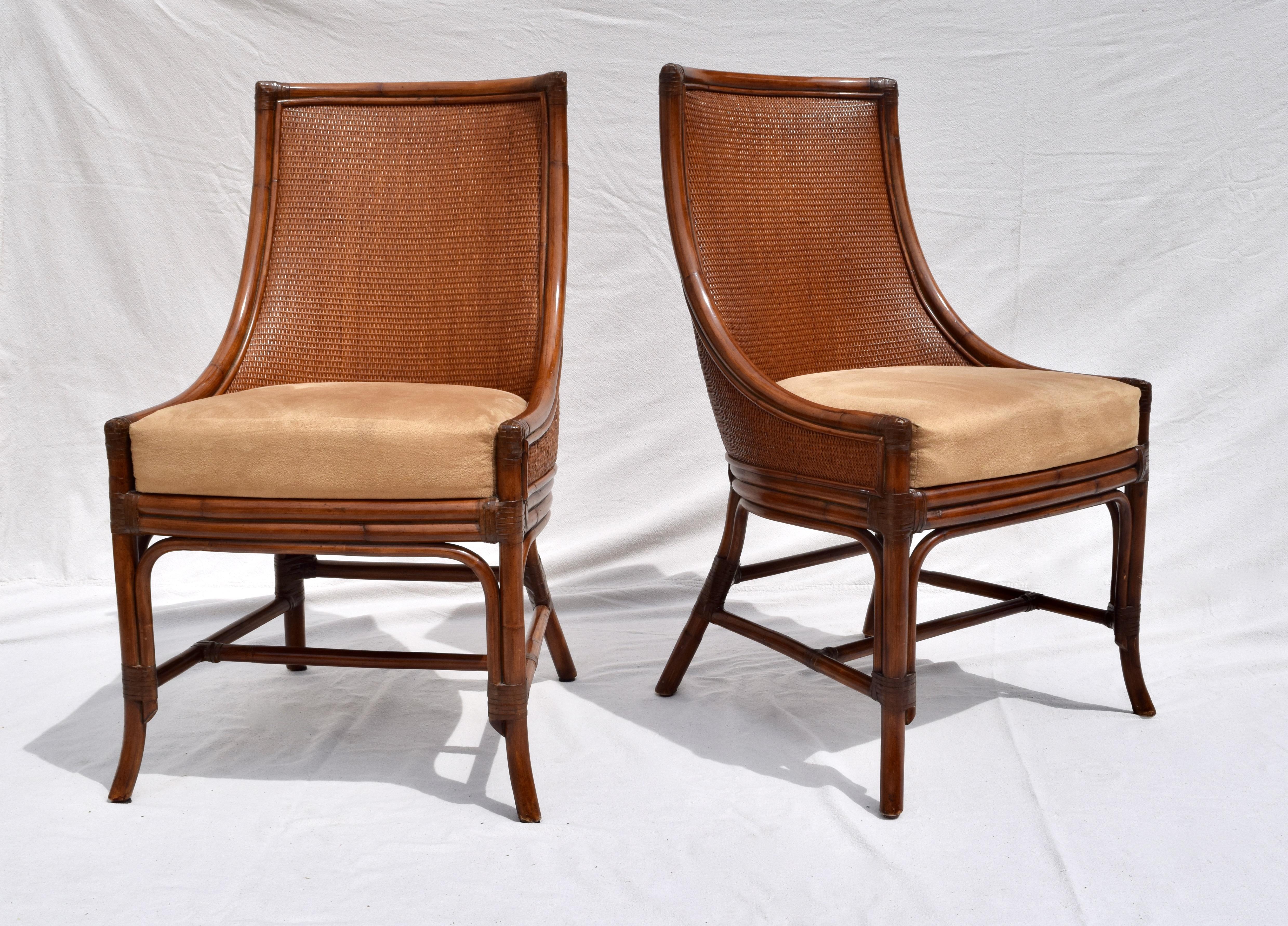 French Regency Style Grasscloth & Leather Dining Chairs In Good Condition In Southampton, NJ