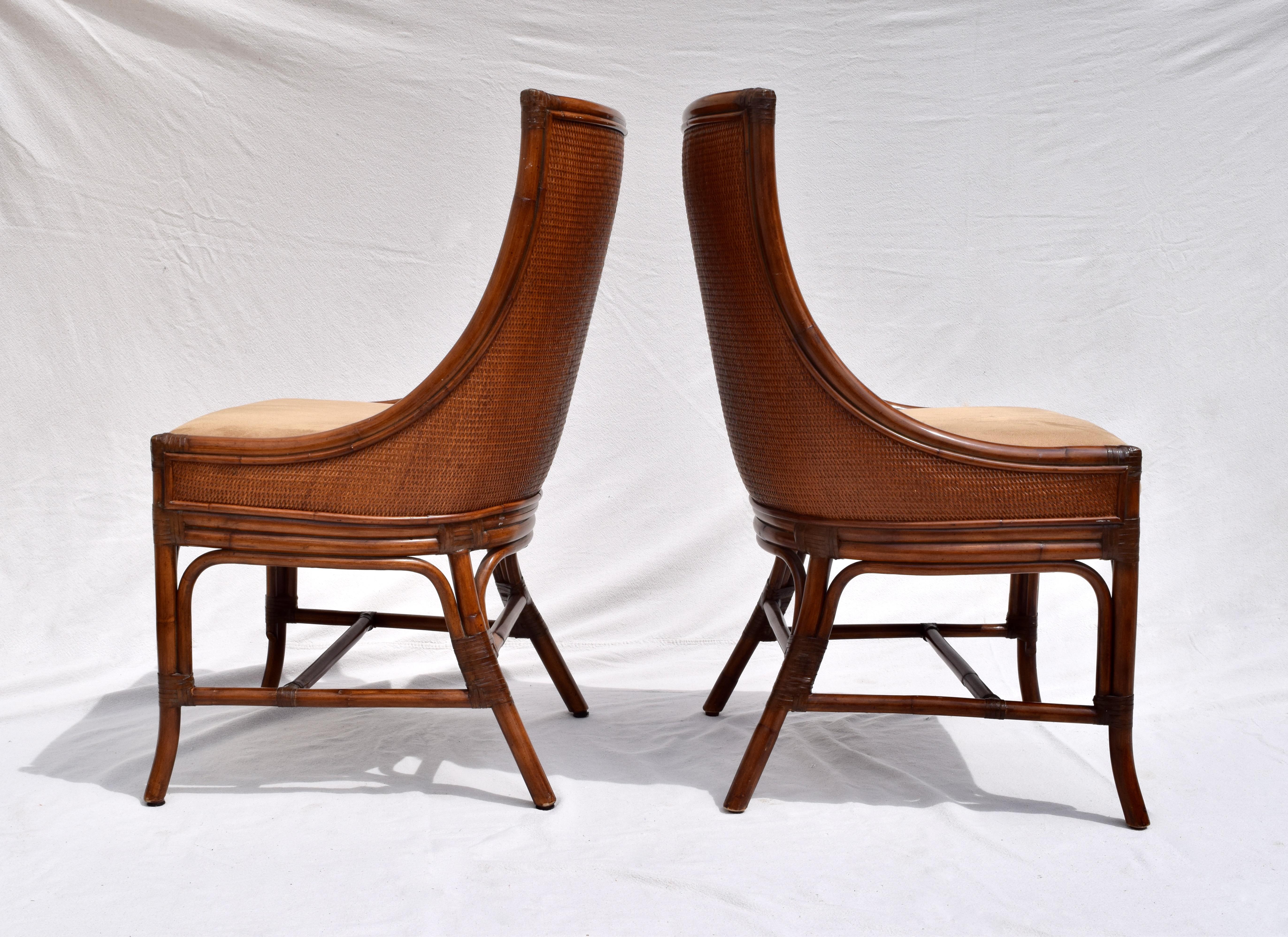 20th Century French Regency Style Grasscloth & Leather Dining Chairs