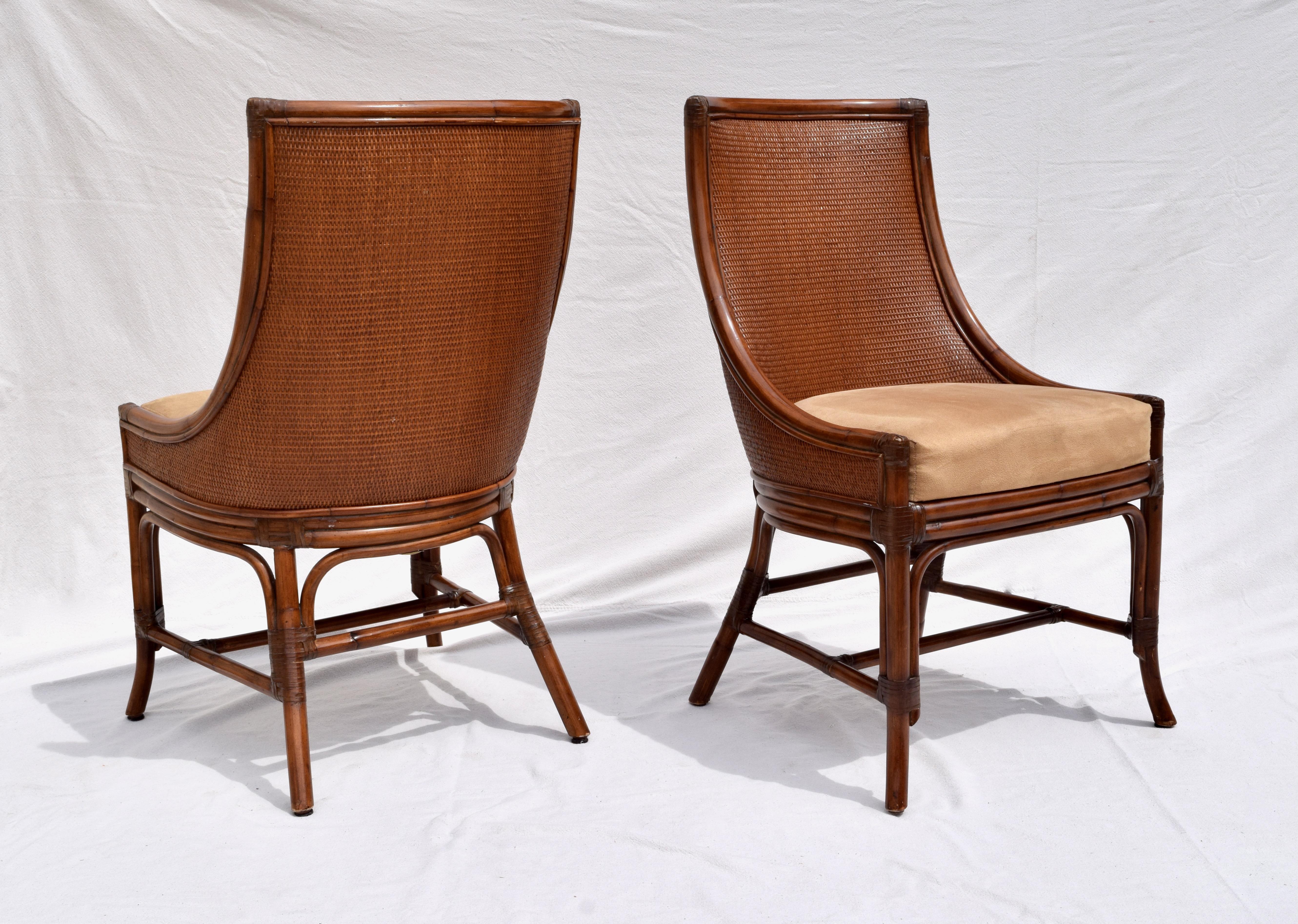 French Regency Style Grasscloth & Leather Dining Chairs 1