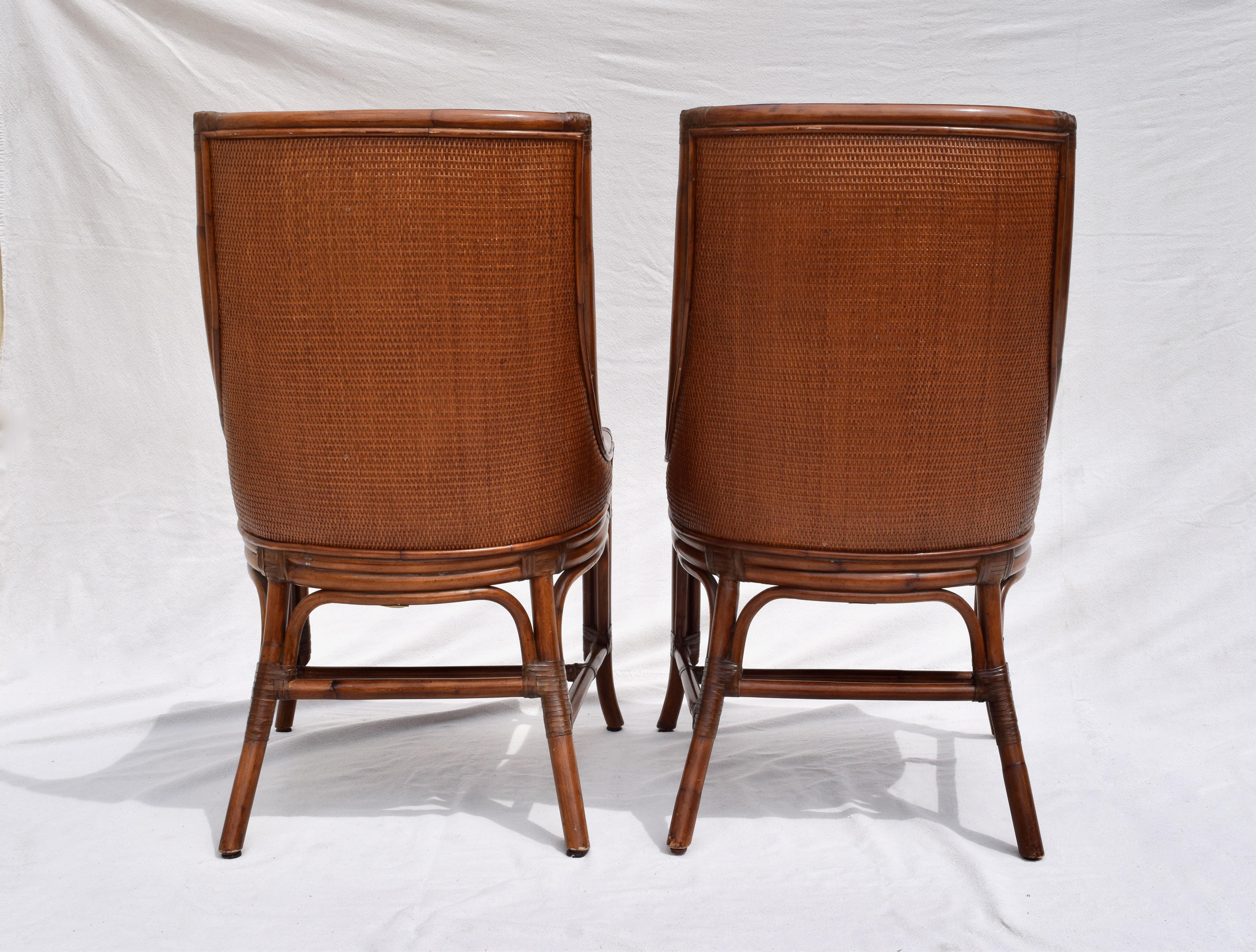 French Regency Style Grasscloth & Leather Dining Chairs 2